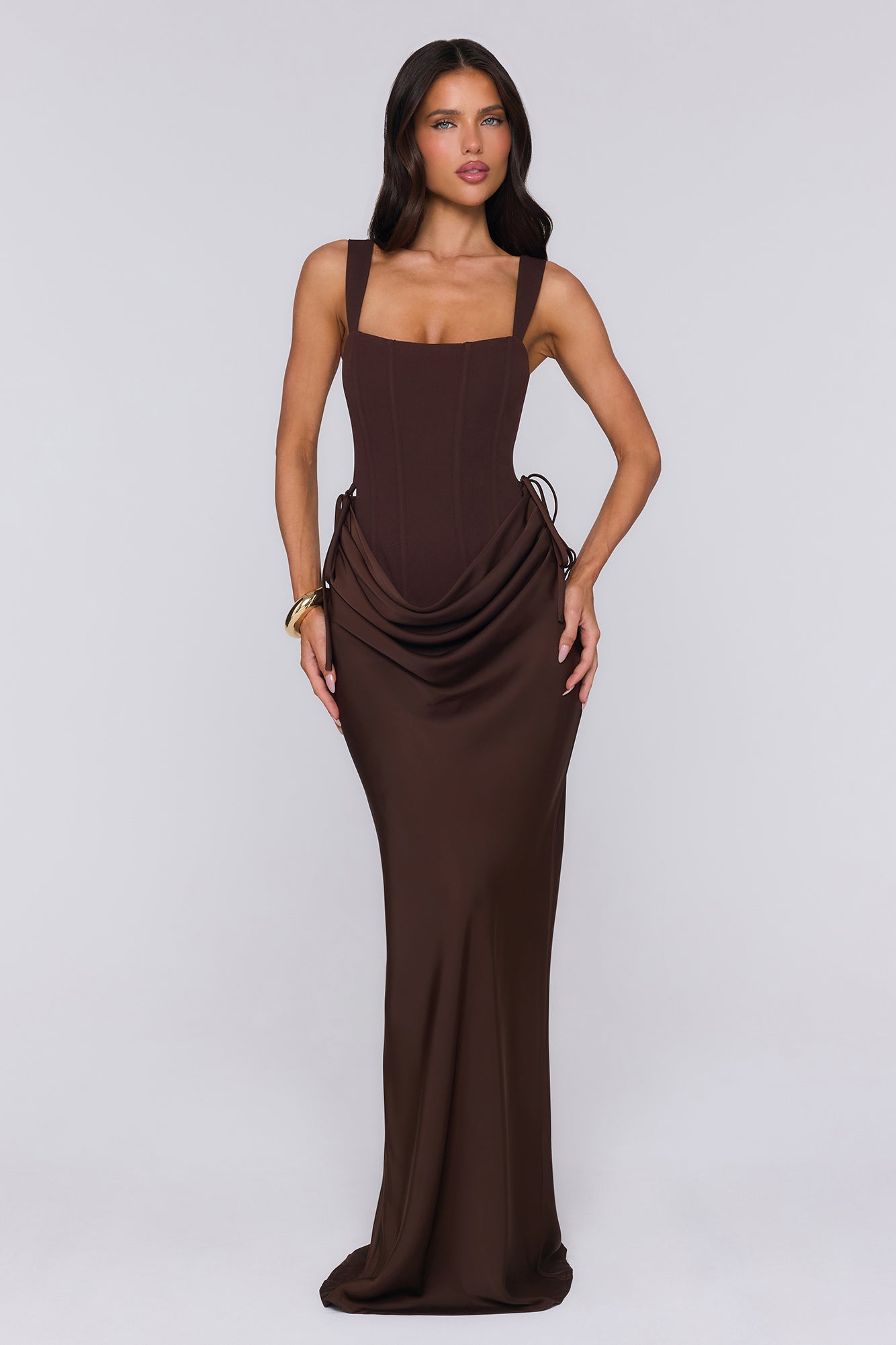 Evening Spark Satin Maxi Skirt Chocolate