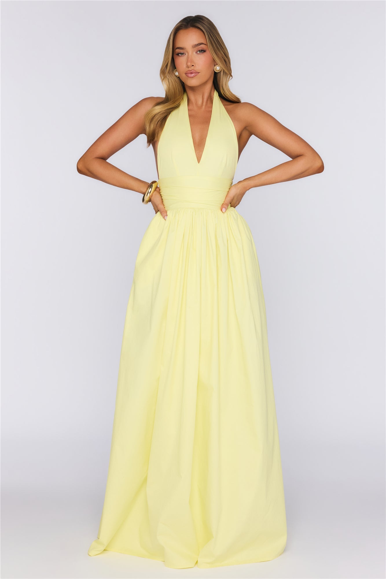 Glow And Go Halter Maxi Dress Lemon