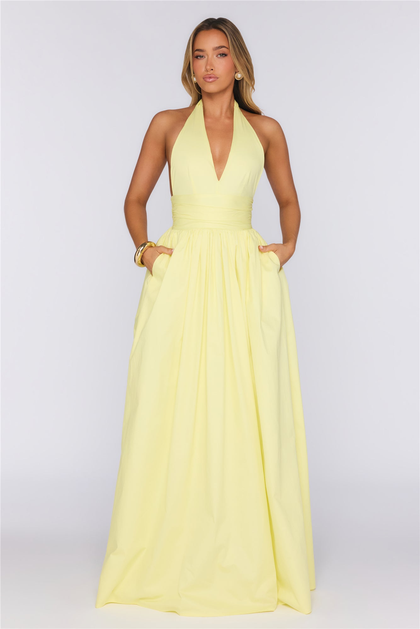 Glow And Go Halter Maxi Dress Lemon