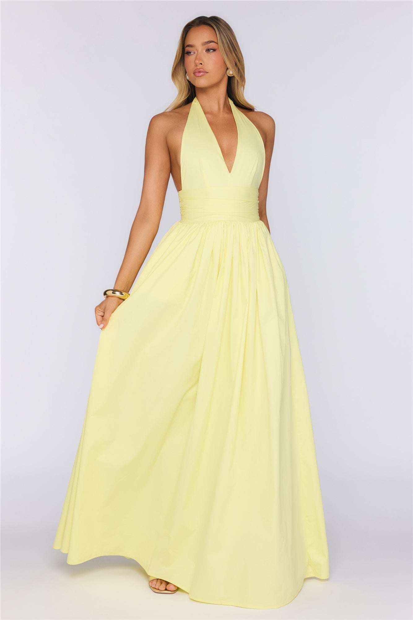 Glow And Go Halter Maxi Dress Lemon