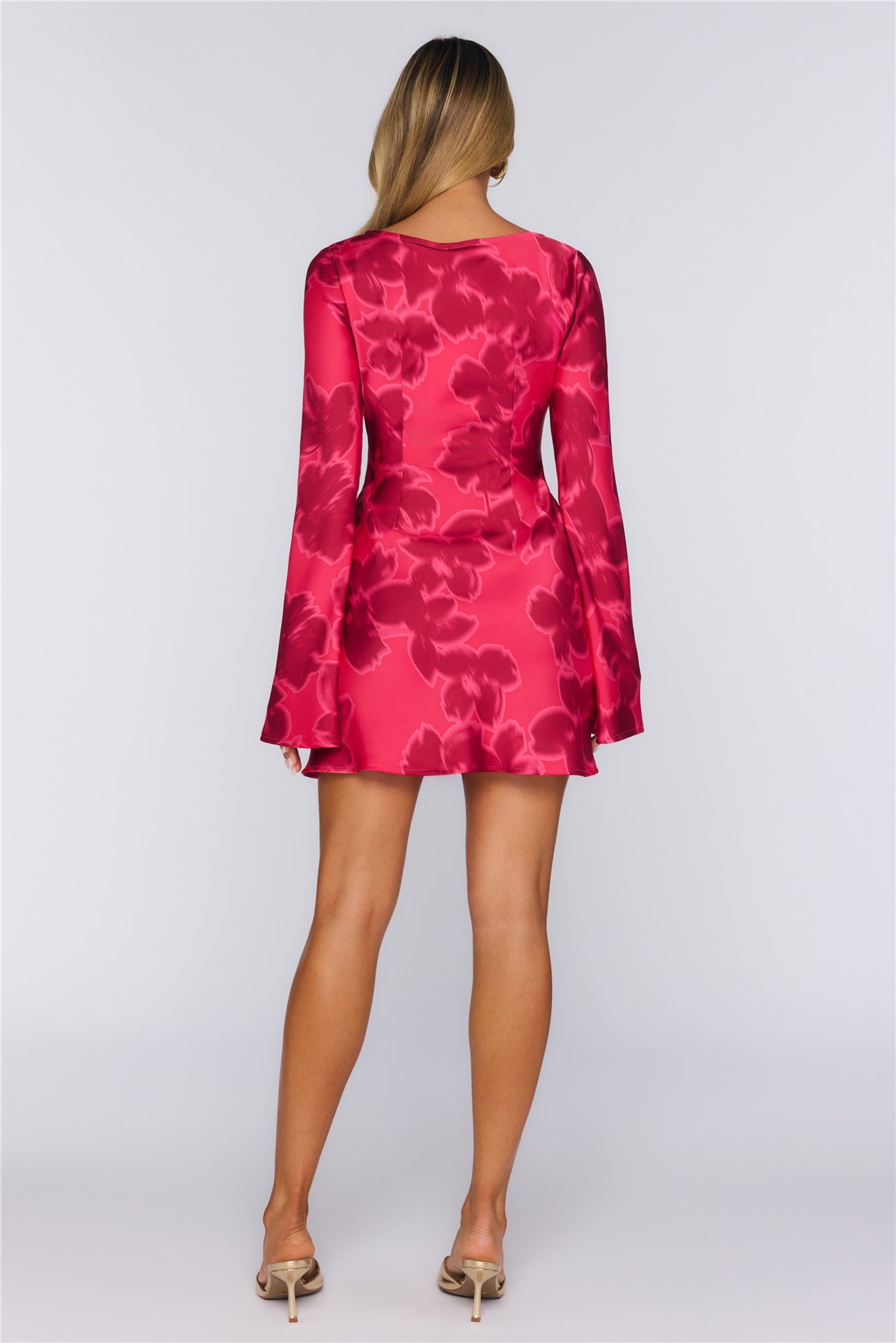 Berry Glow Long Sleeve Satin Mini Dress Sangria Bloom