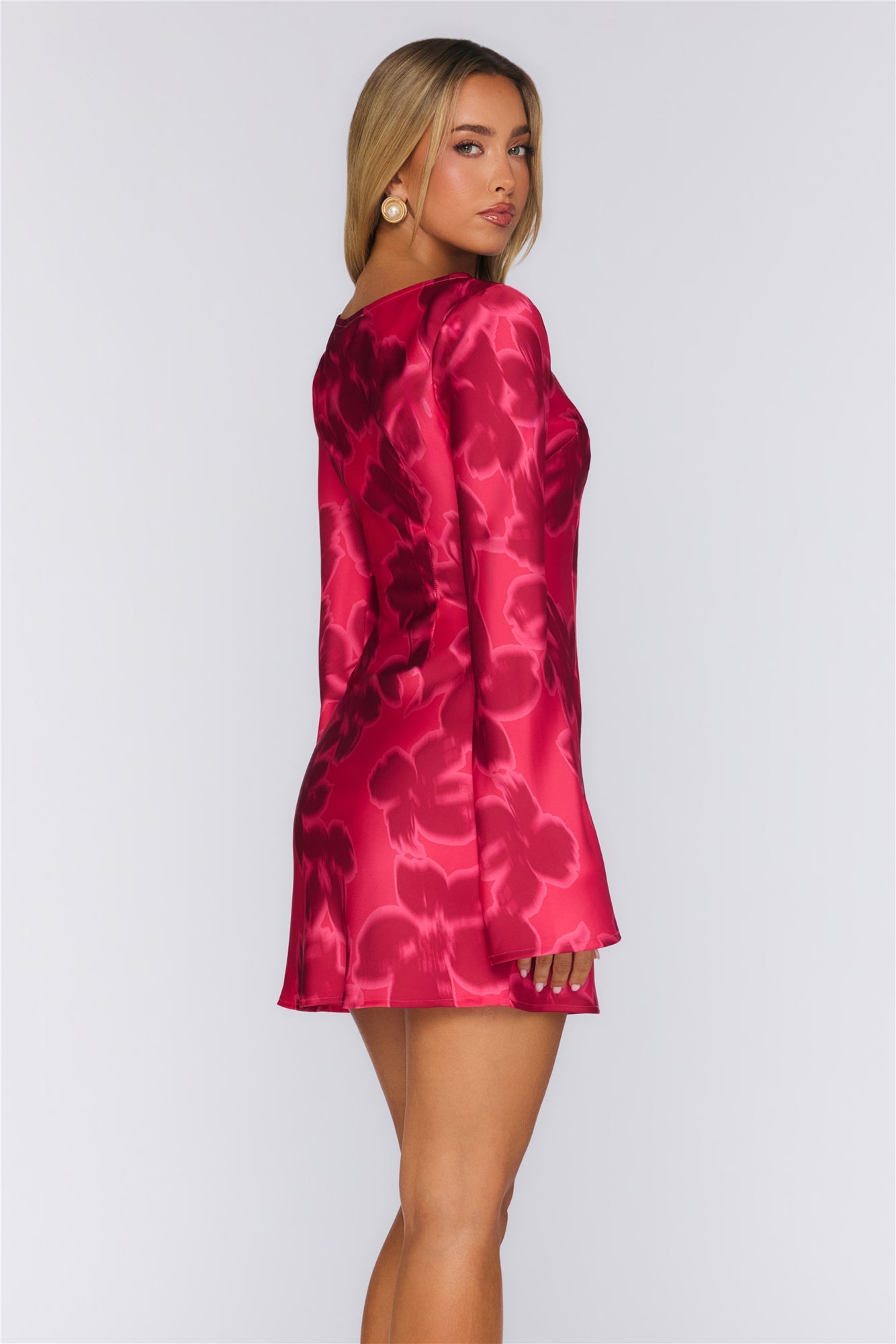 Berry Glow Long Sleeve Satin Mini Dress Sangria Bloom