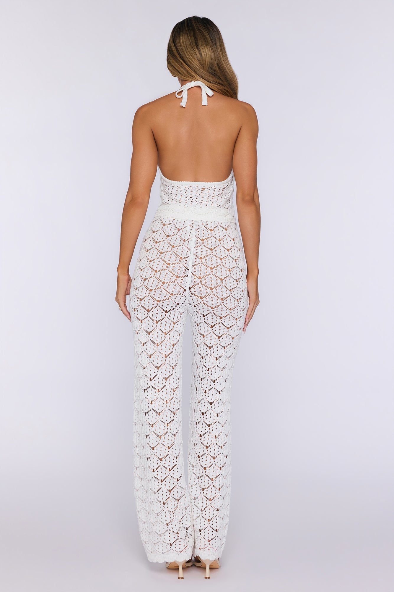 Palm Shade Knit Pants White