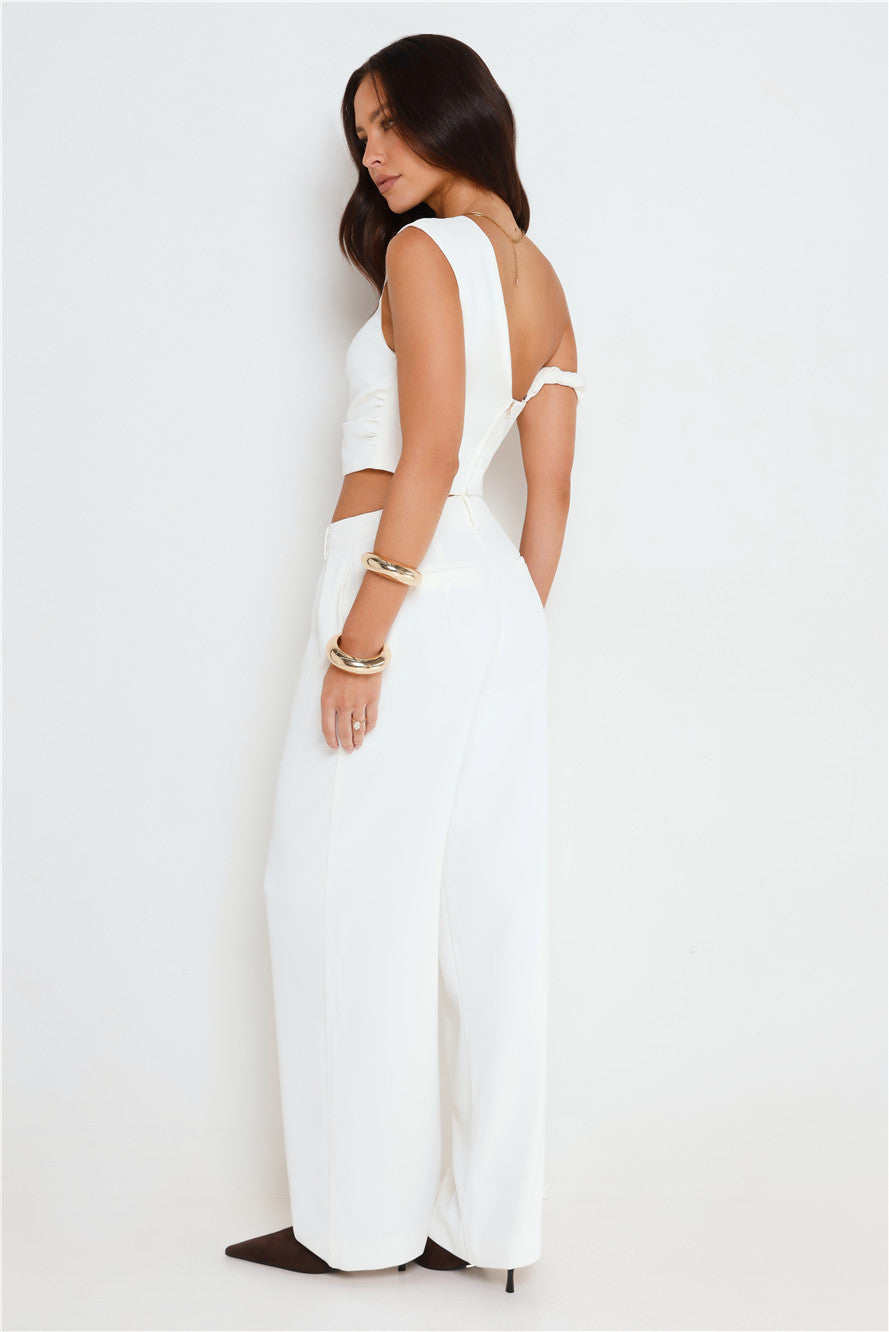 Linear Mood High Rise Straight Leg Tailored Pants White