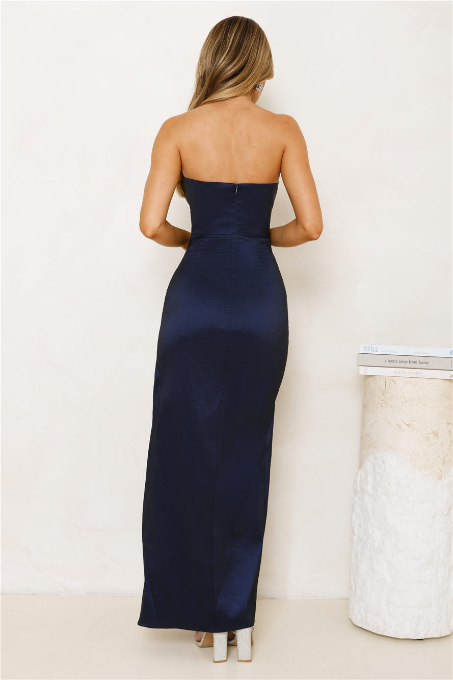Soulmate Magic Strapless Satin Maxi Dress Navy