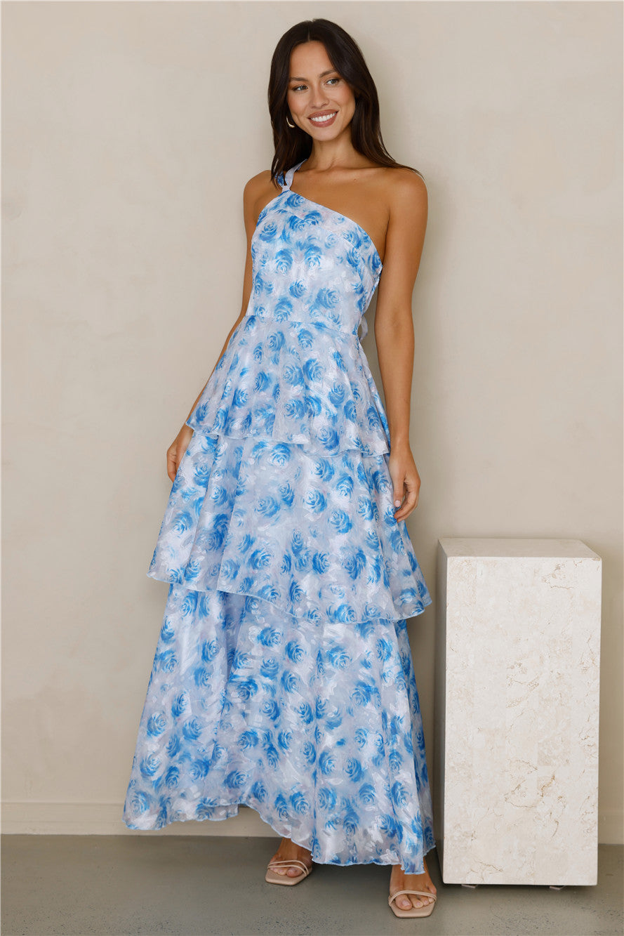 Pixie Glow One Shoulder Maxi Dress Blue