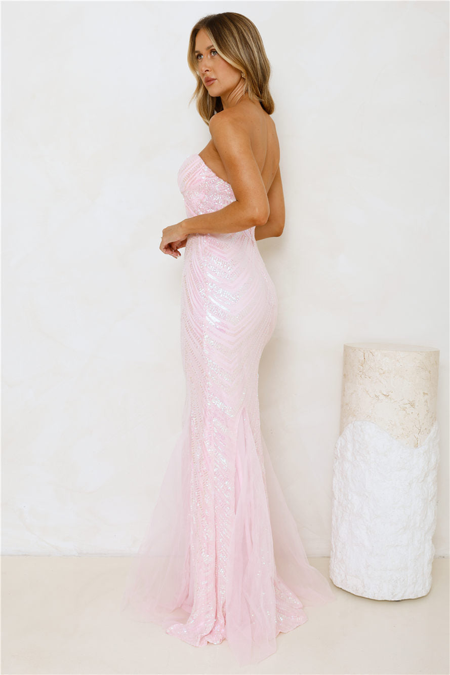 Fancy Dressed Strapless Sequin Maxi Dress Pink