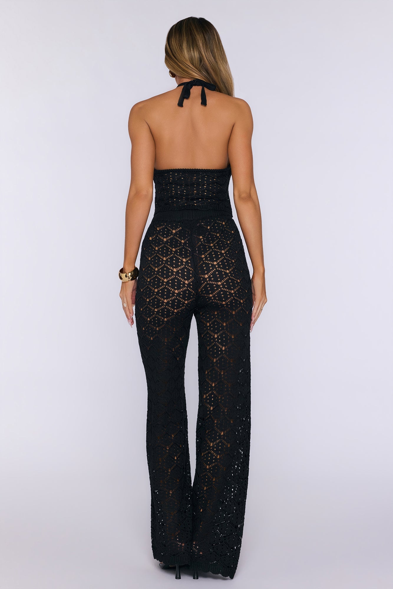 Palm Shade Halter Knit Top Black