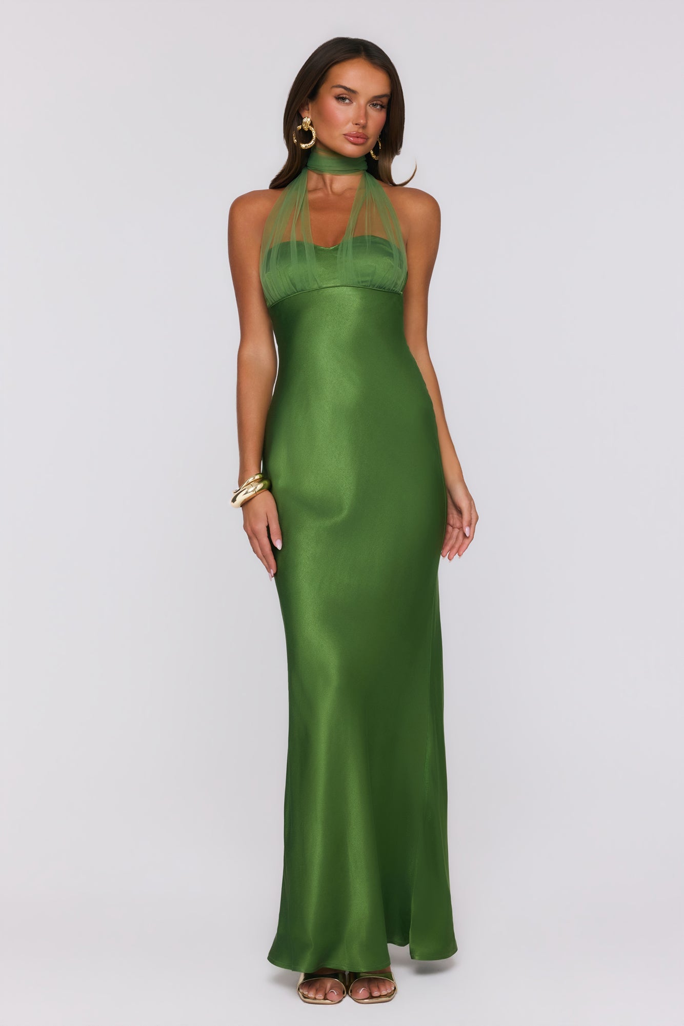 Étoile Club Satin Halter Maxi Dress Green