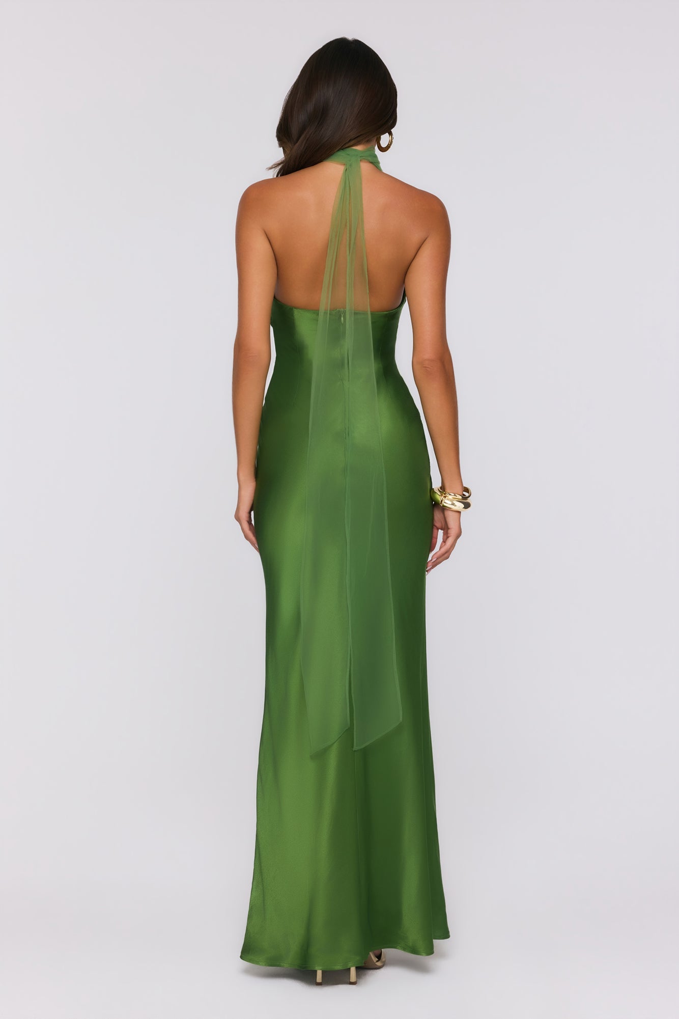Étoile Club Satin Halter Maxi Dress Green