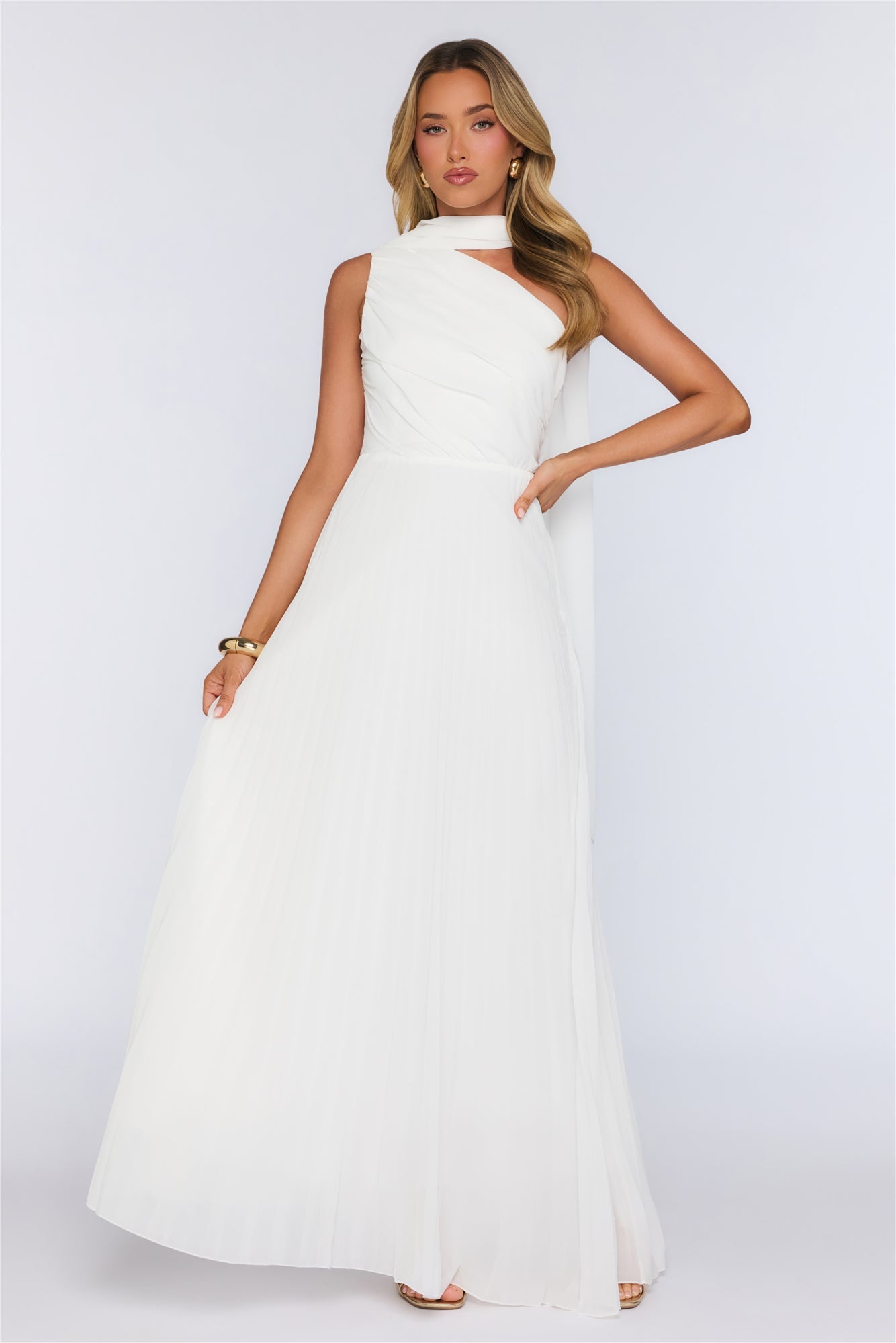 Rosy Romance One Shoulder Maxi Dress White
