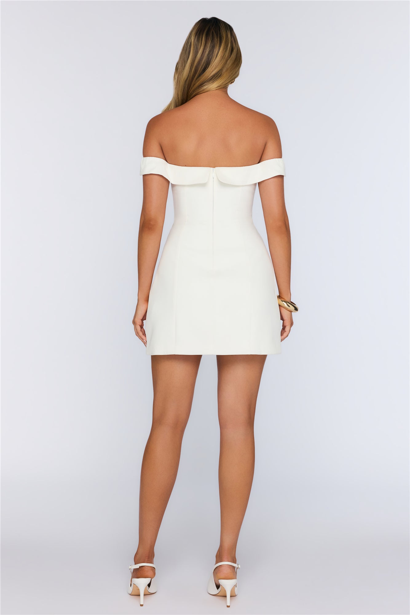 My Personality Now Off Shoulder Tailored Mini Dress White