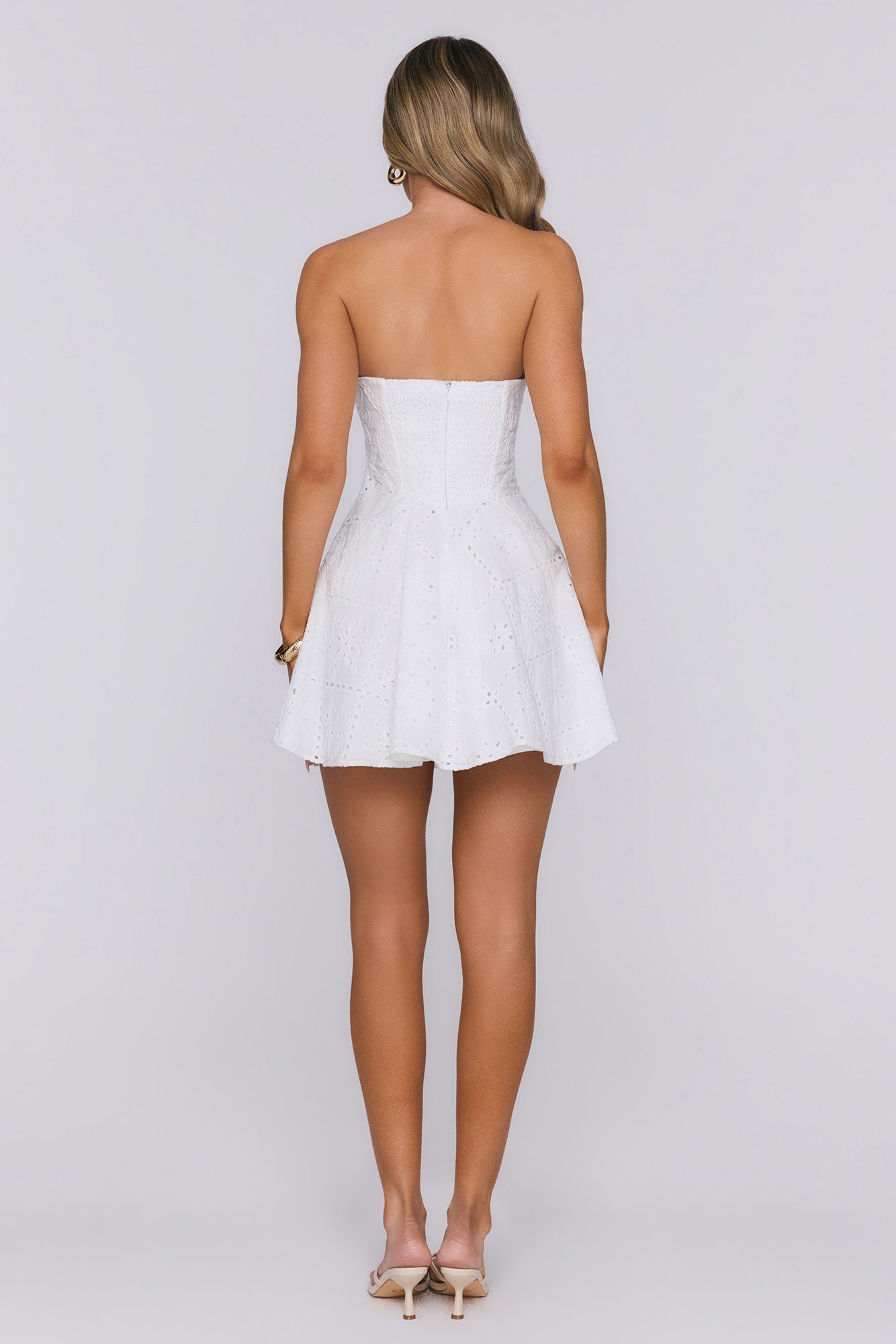 Sunshine Flirt Strapless Embroidered Mini Dress White