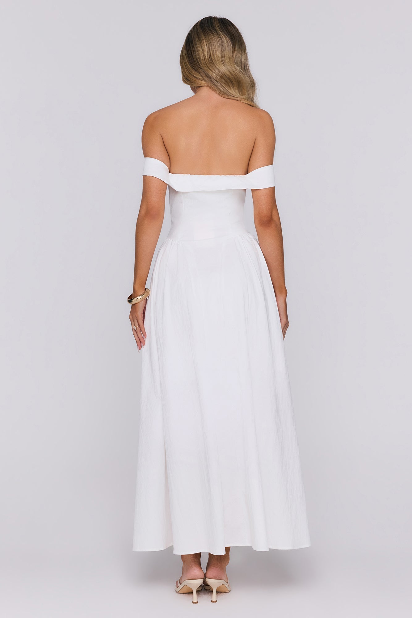 Polished Darling Off Shoulder Maxi Dress White