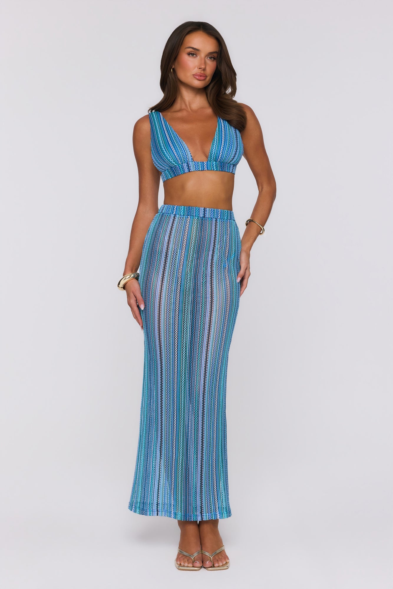 Ocean Bloomette Knit Maxi Skirt Blue