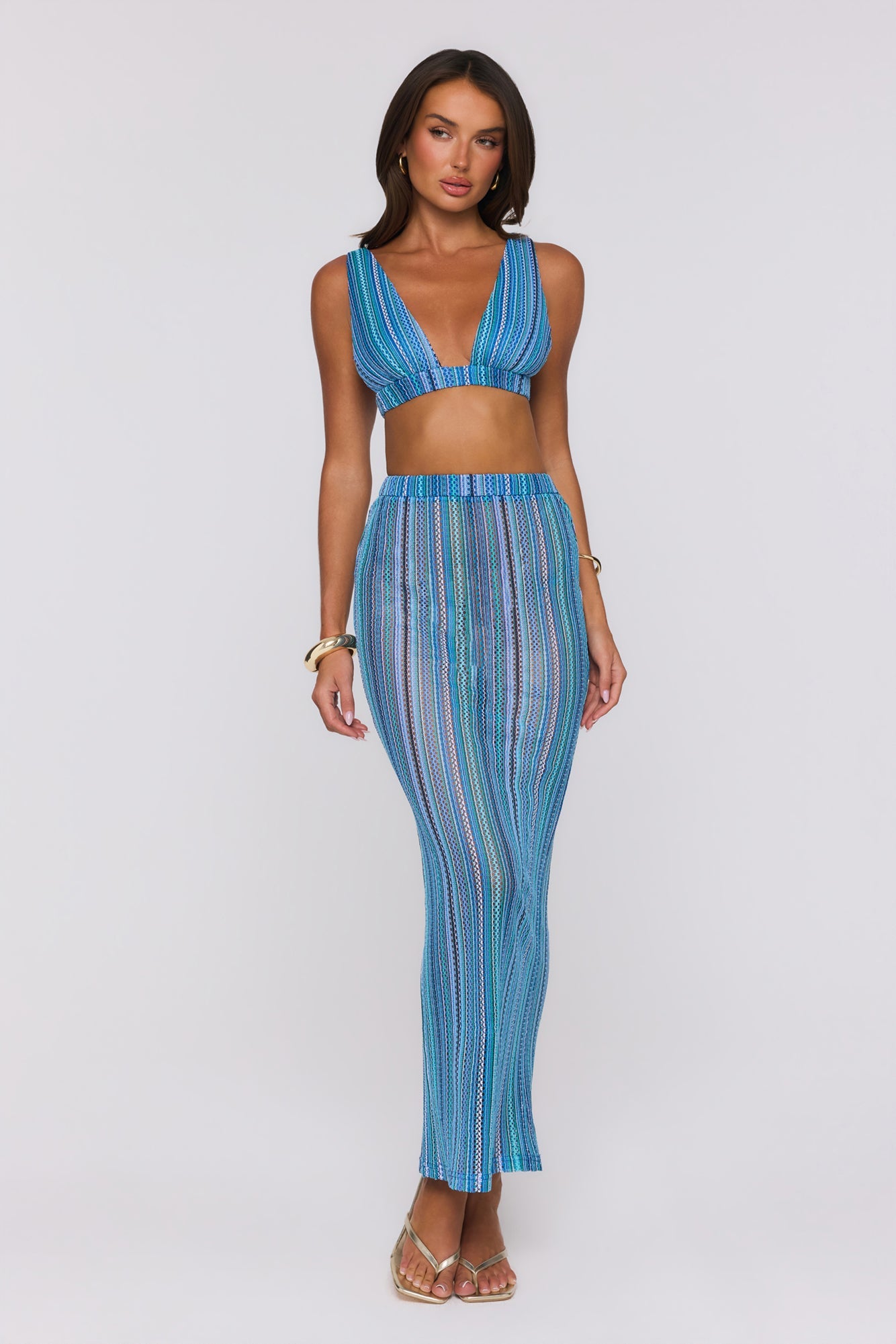 Ocean Bloomette Knit Maxi Skirt Blue