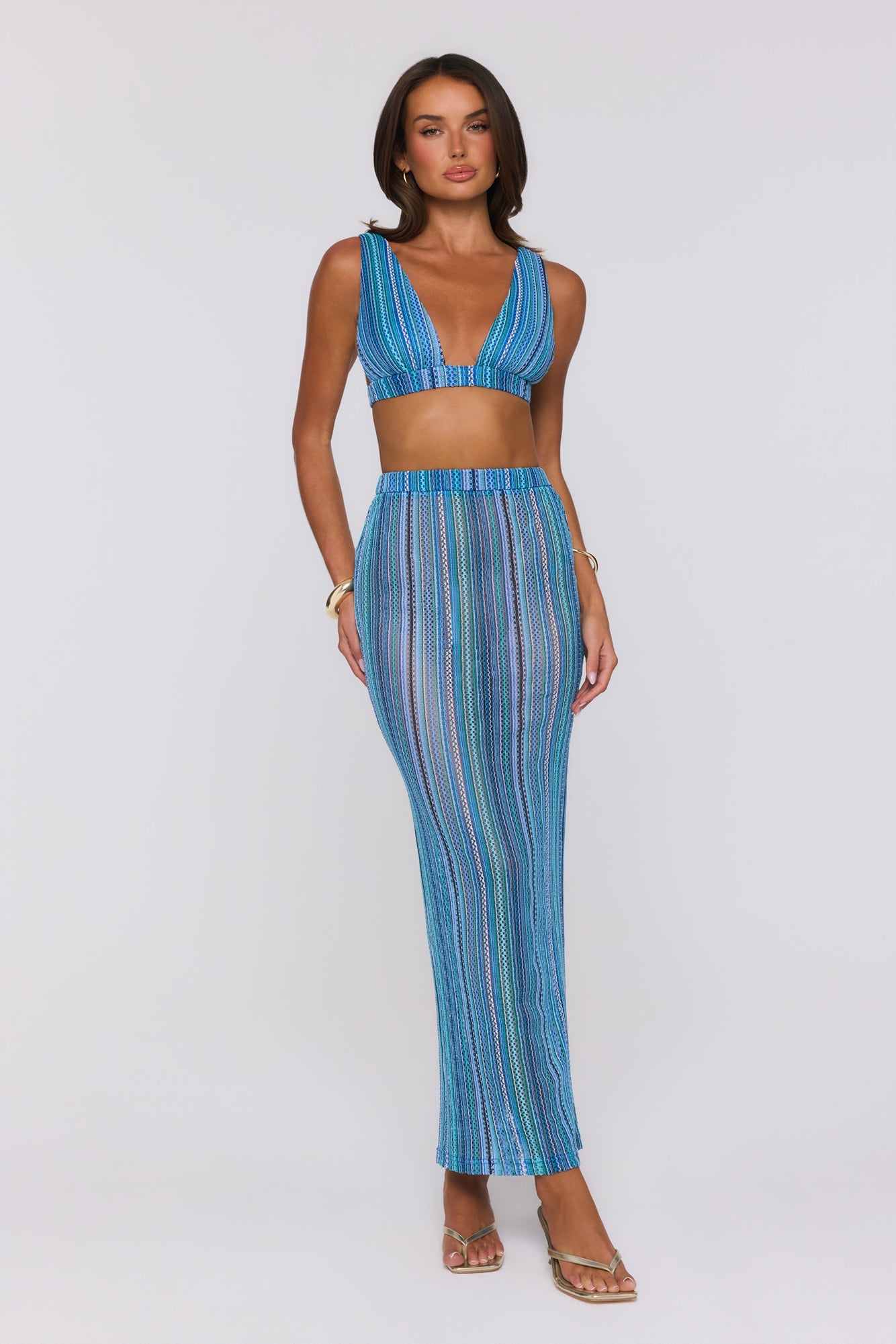 Ocean Bloomette Knit Maxi Skirt Blue