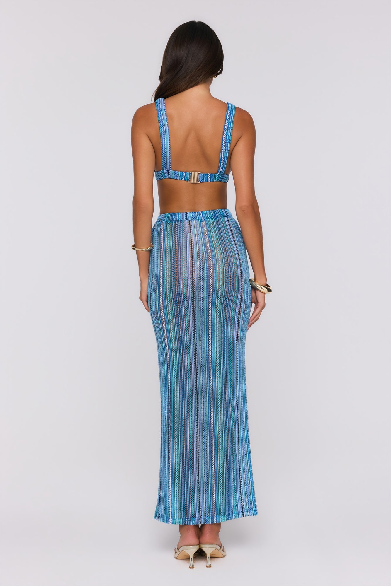 Ocean Bloomette Knit Maxi Skirt Blue
