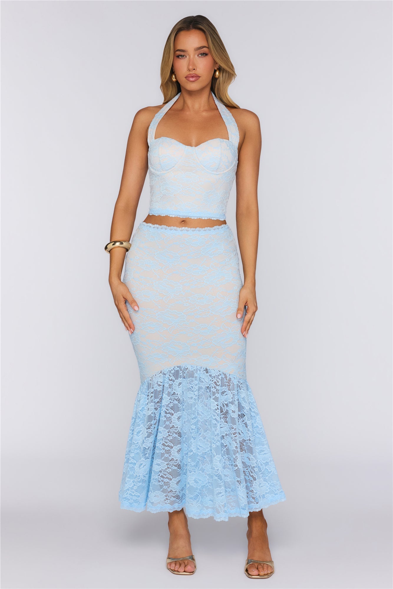 All The Flirty Feels Lace Maxi Skirt Blue
