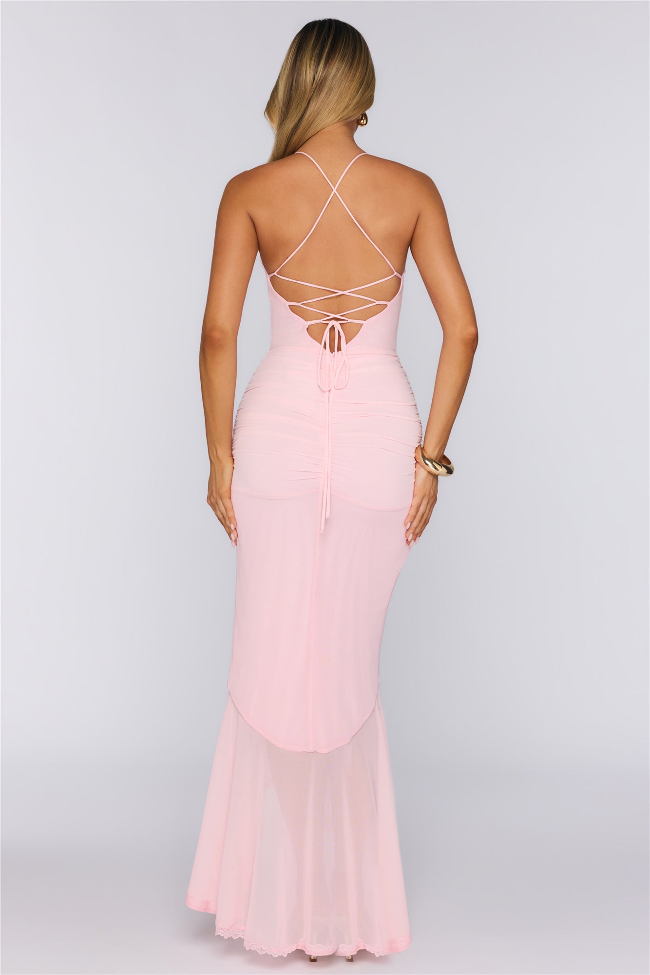 Dream Petal Path Mesh Maxi Dress Pink