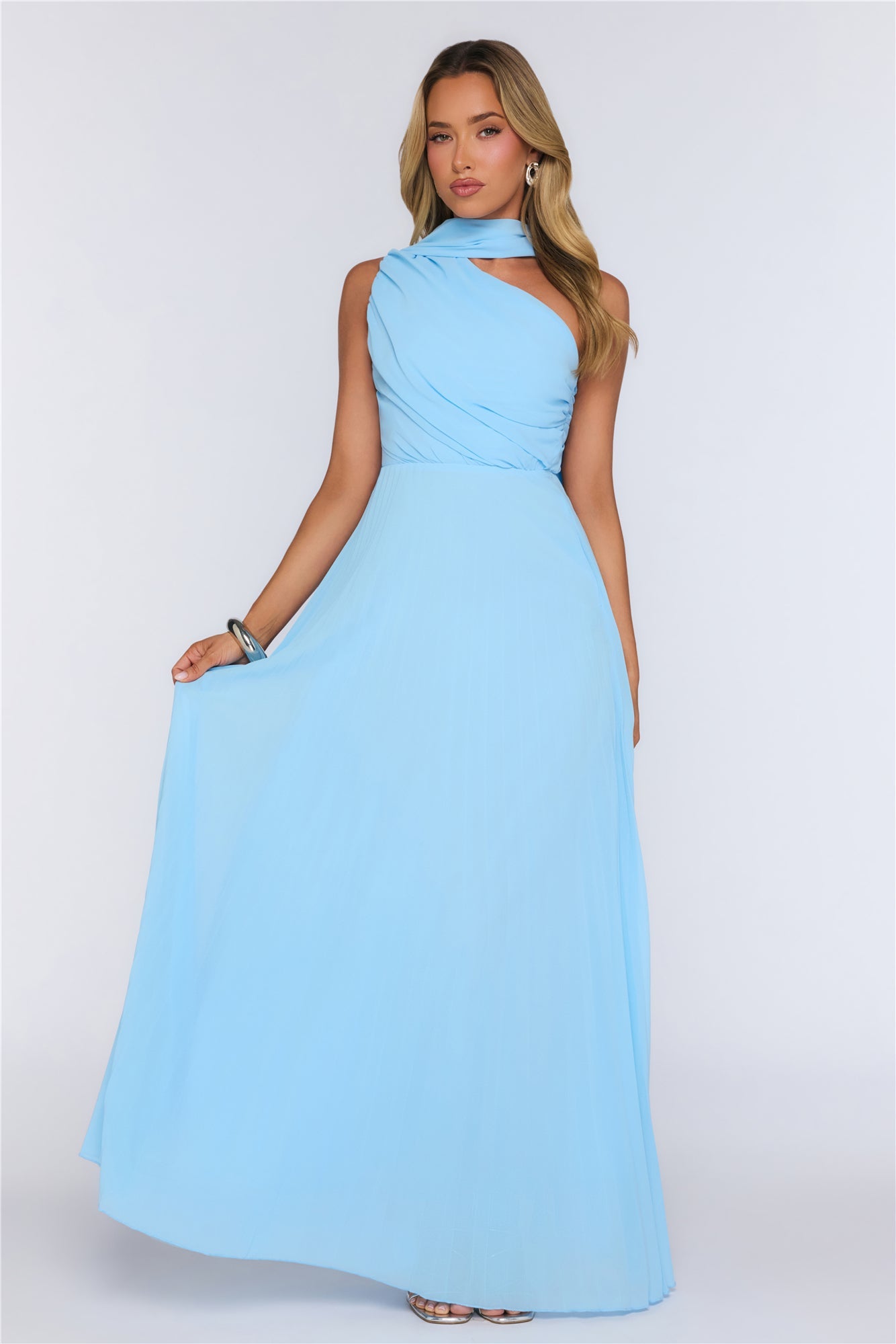 Rosy Romance One Shoulder Maxi Dress Blue