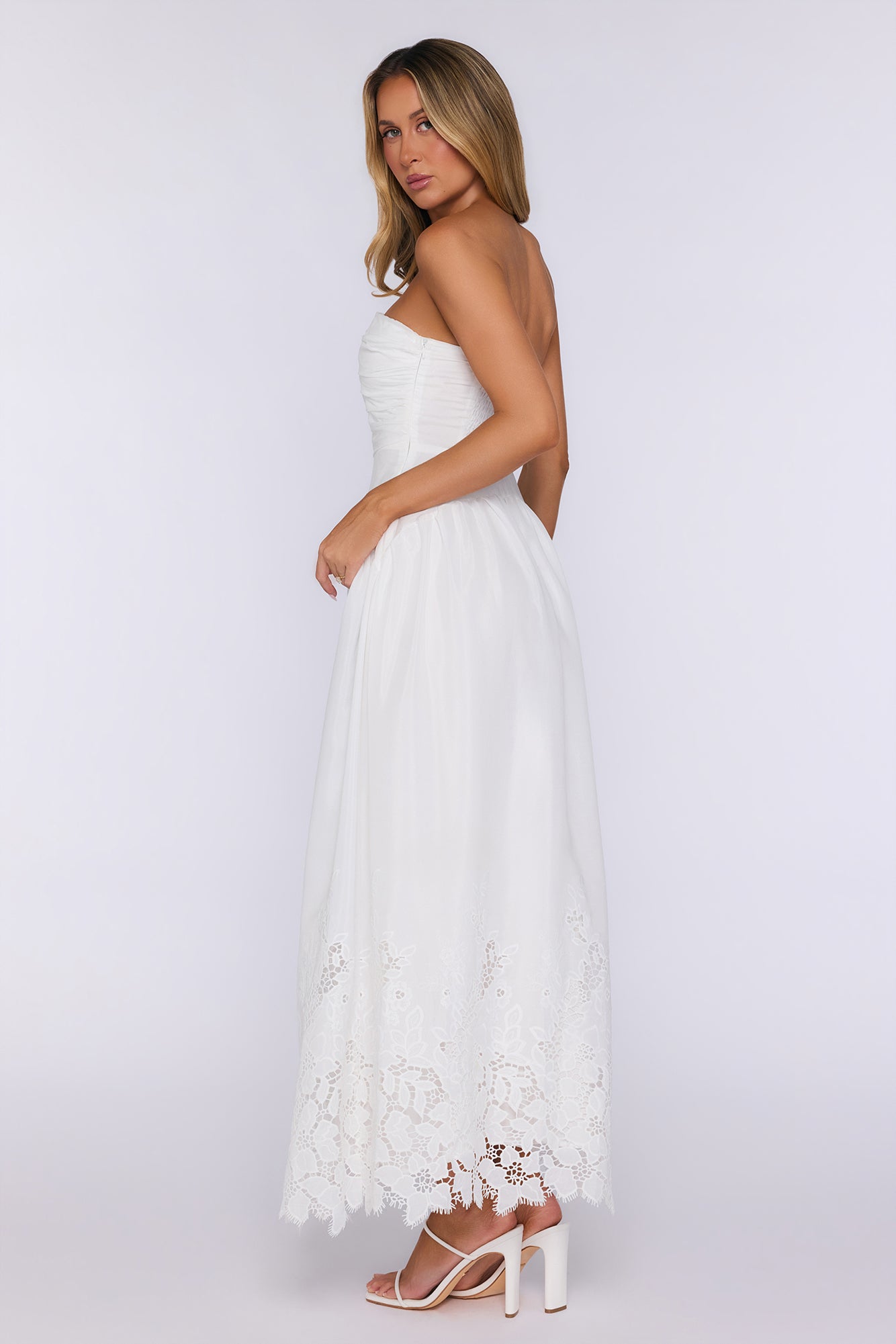 Entrance Moment Strapless Maxi Dress White