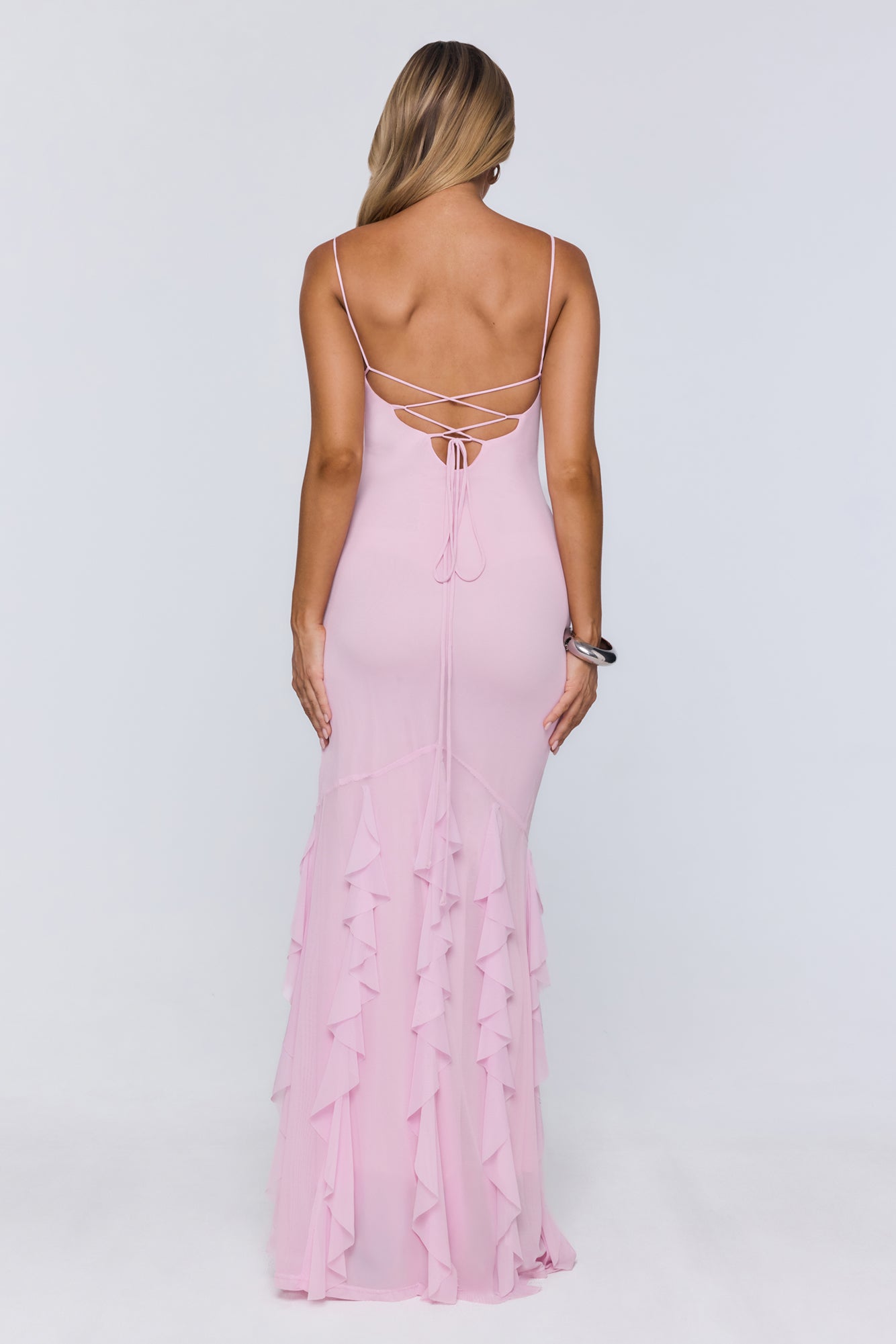 Softly Twirling Mesh Maxi Dress Pink