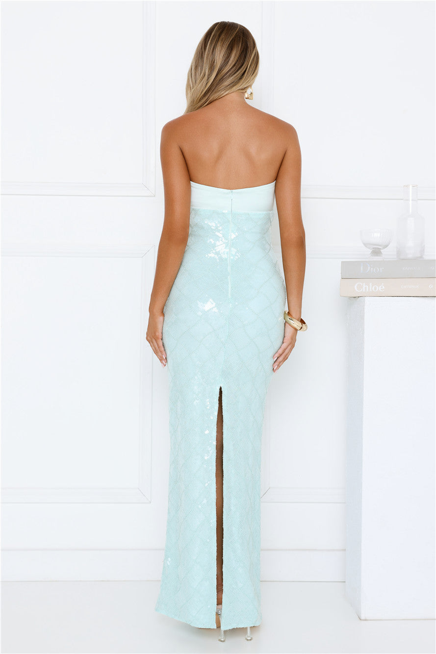 Saltwater Siren Strapless Sequin Maxi Dress Mint