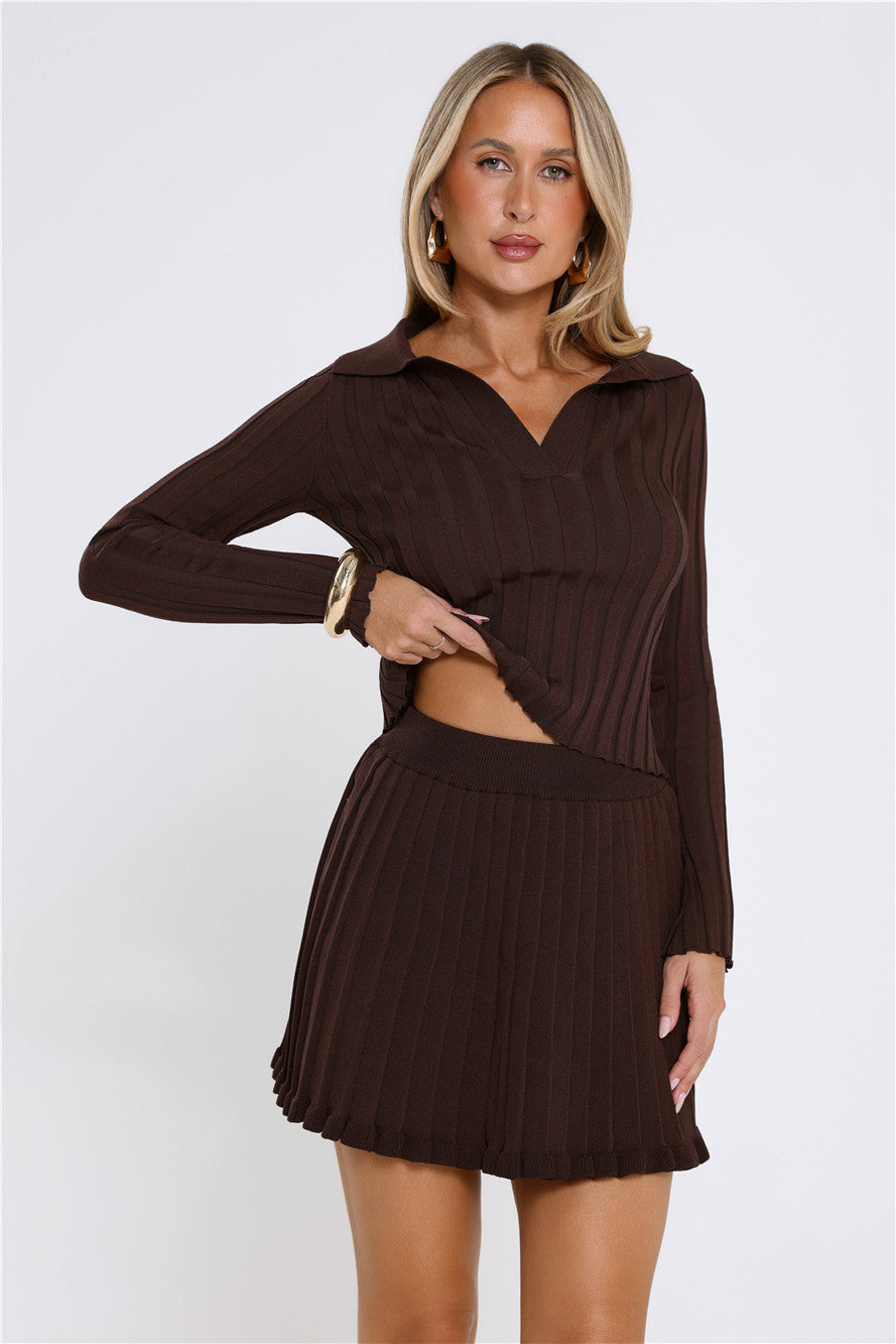 City Lights Glow Ribbed Mini Skirt Brown