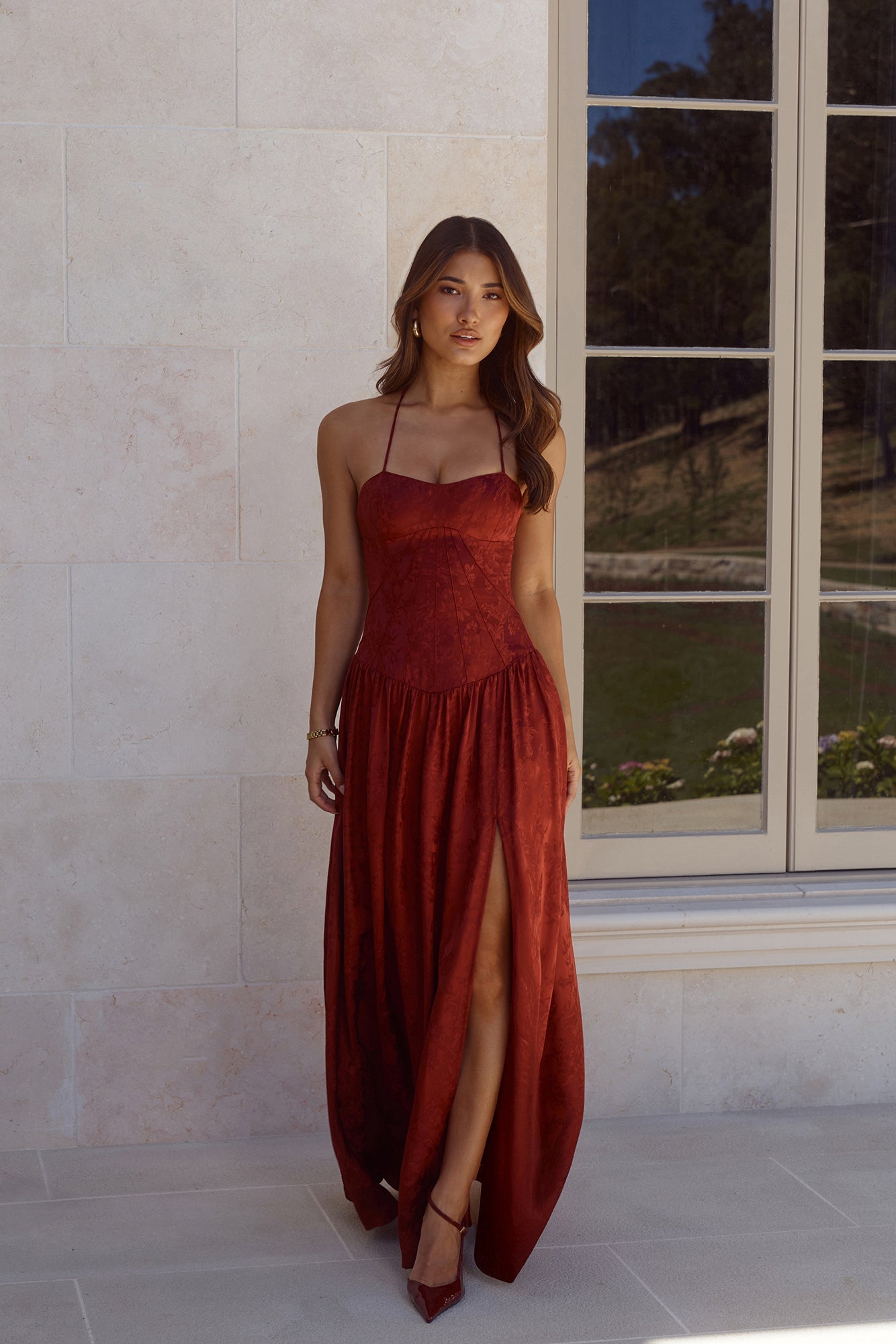 Starlet Status Satin Maxi Dress Wine