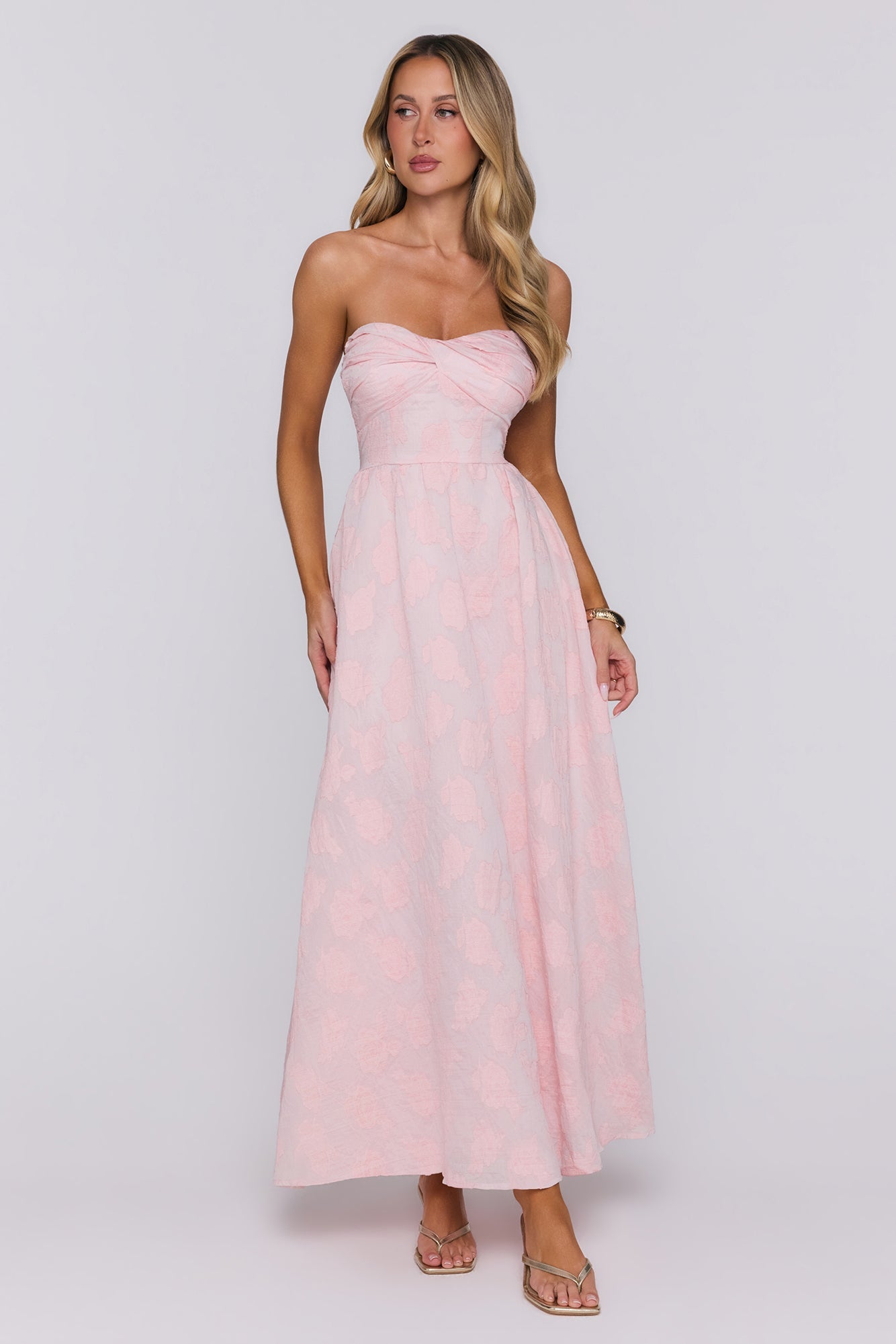 The Look Wins Strapless Maxi Dress Pink