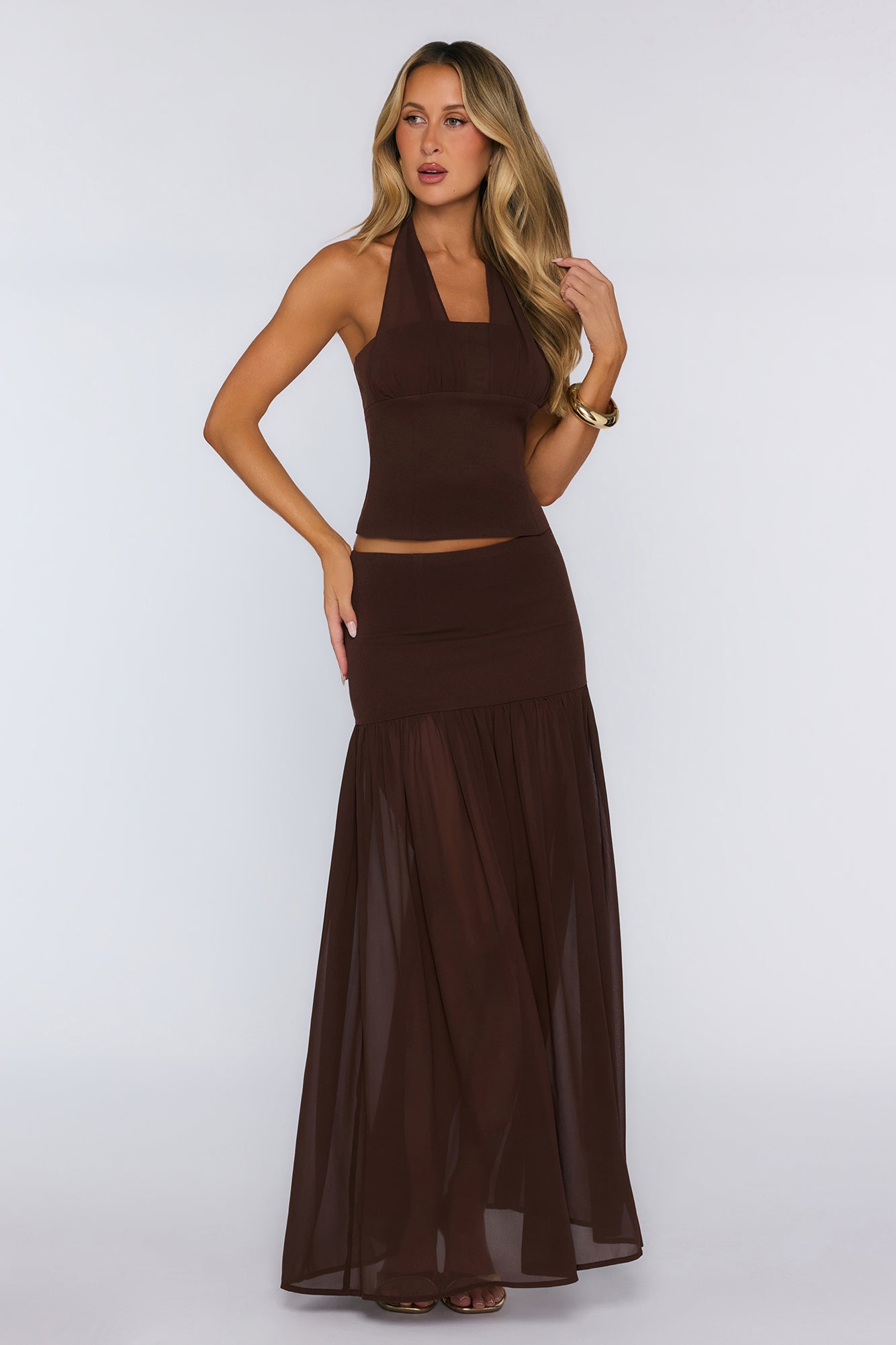 Nyra Low Waisted Maxi Skirt Chocolate