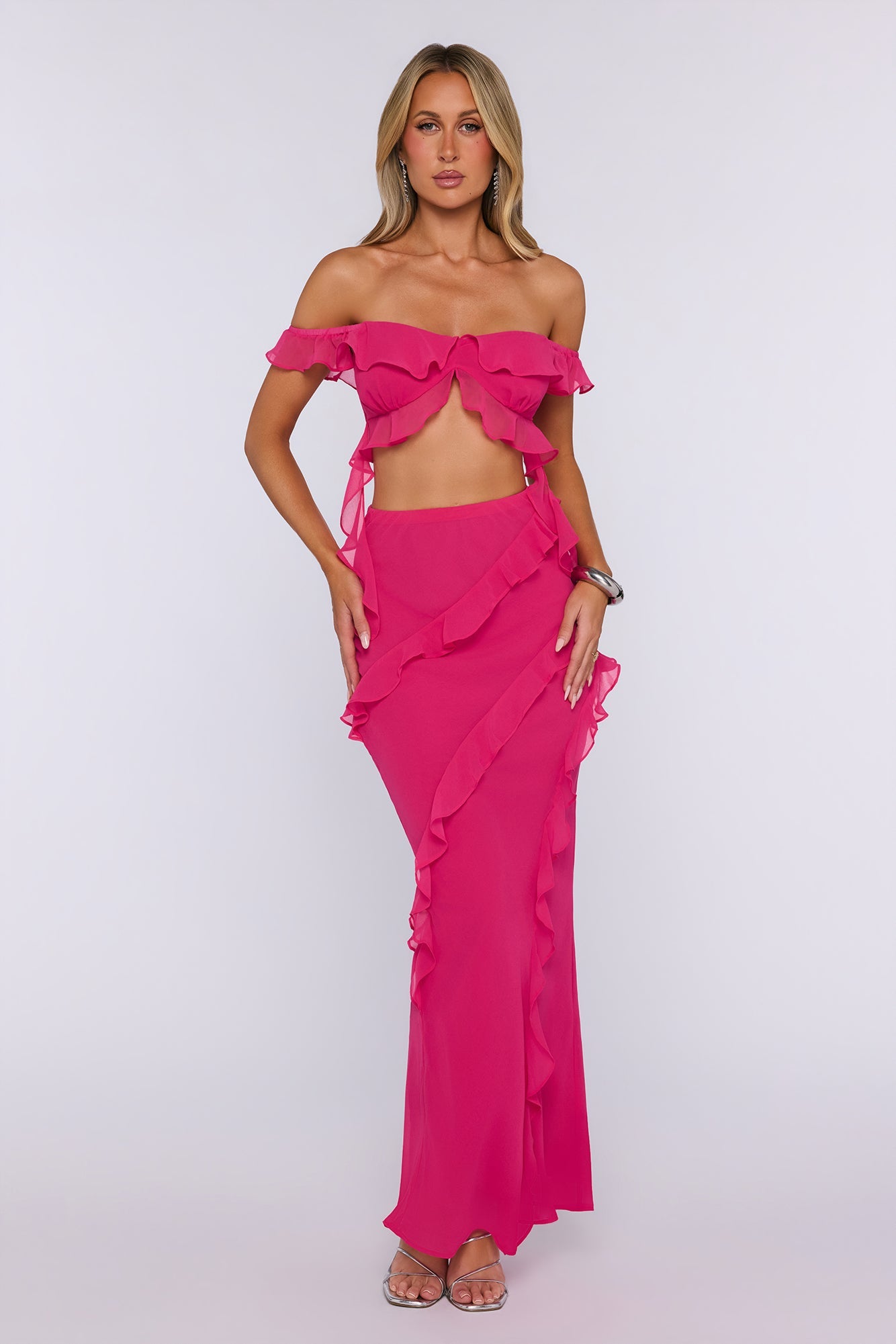 Summer Frills Maxi Skirt Hot Pink