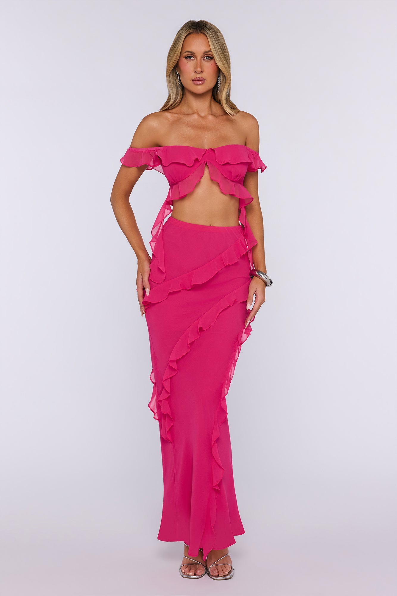 Summer Frills Maxi Skirt Hot Pink
