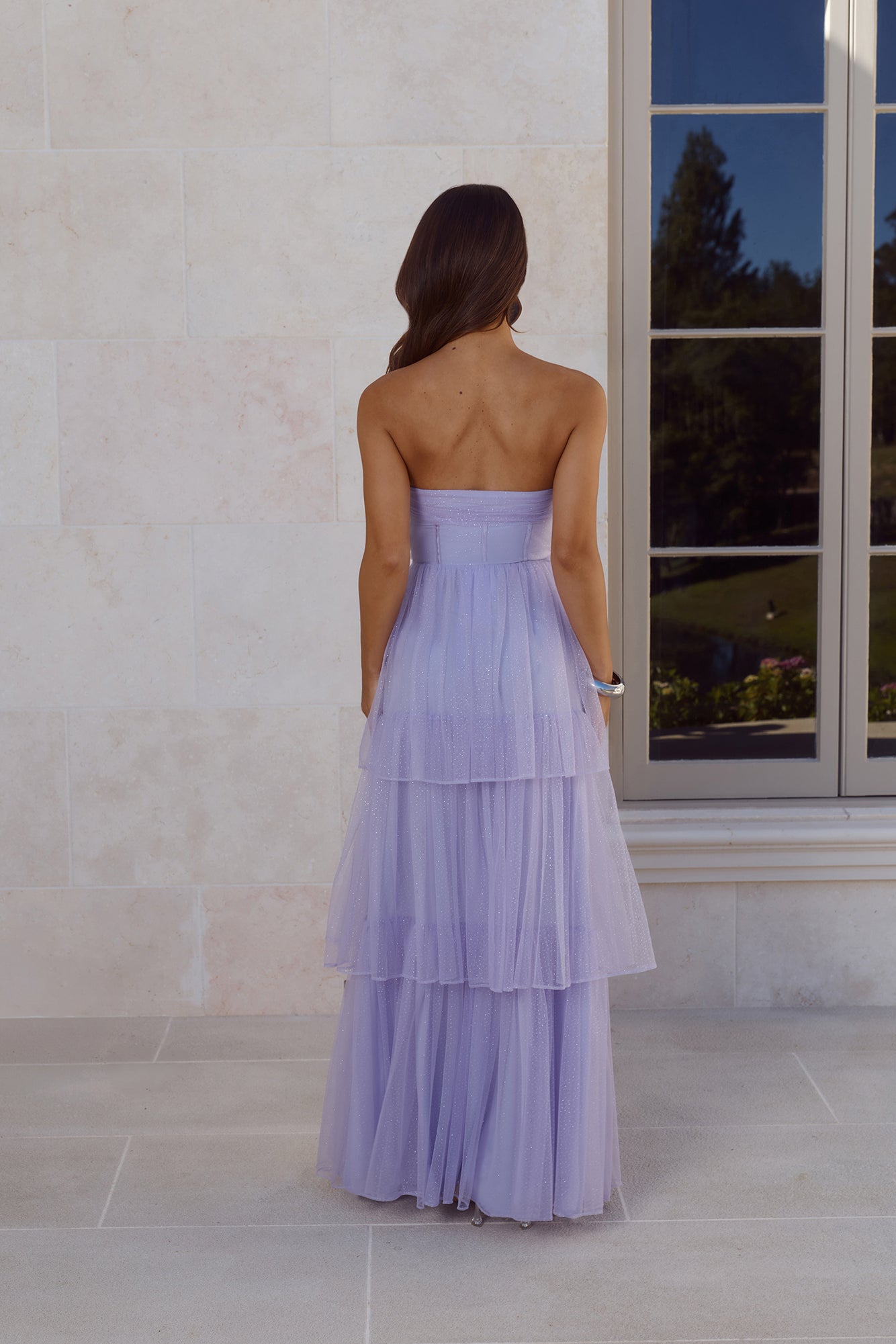 Premiere Glam Strapless Tulle Maxi Dress Lilac