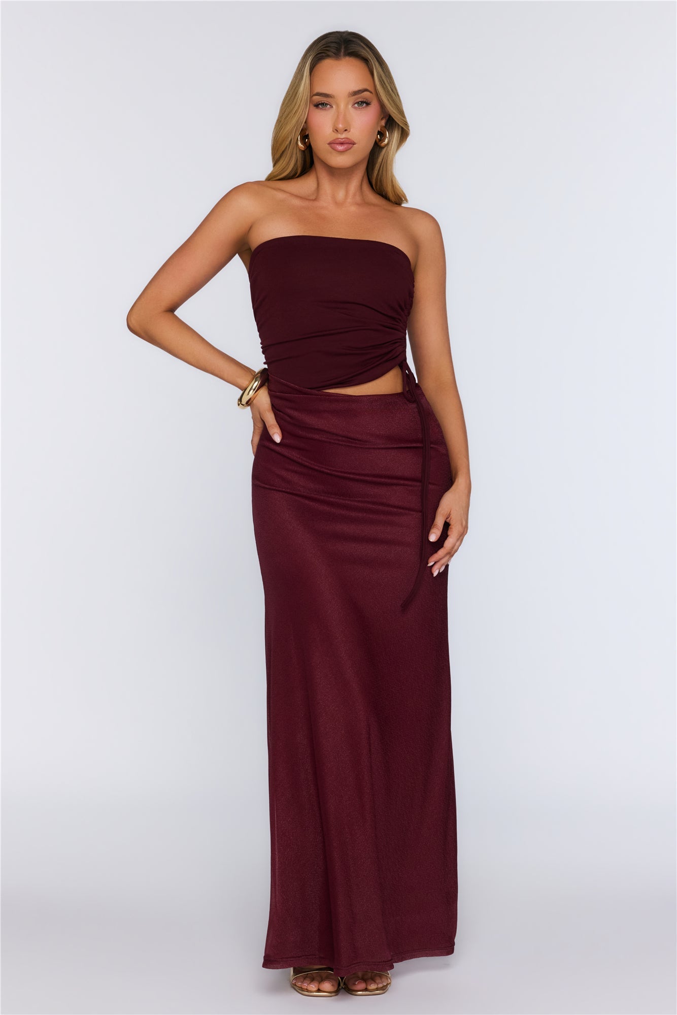 Pretty And Ready Strapless Maxi Dress Wine