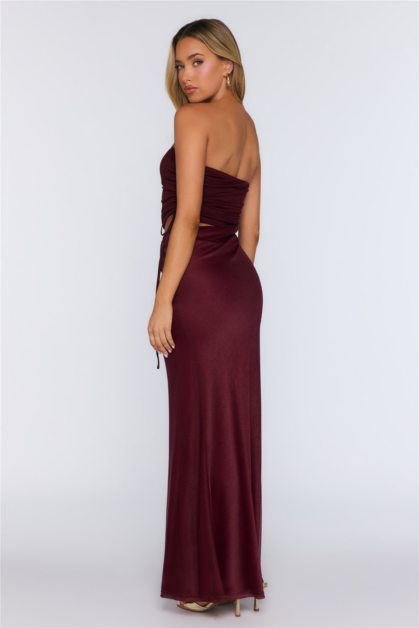 Pretty And Ready Strapless Maxi Dress Wine
