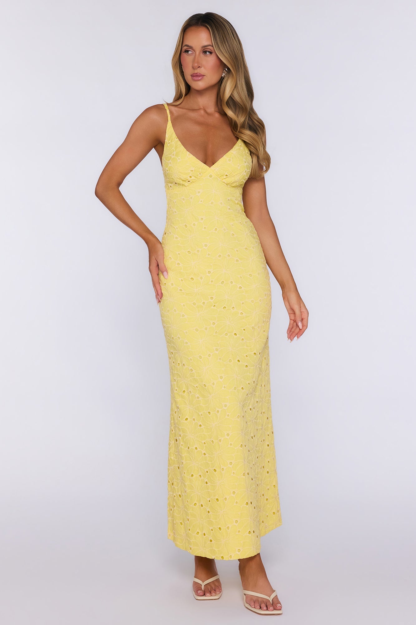 It Girl Moments Embroidered Maxi Dress Yellow