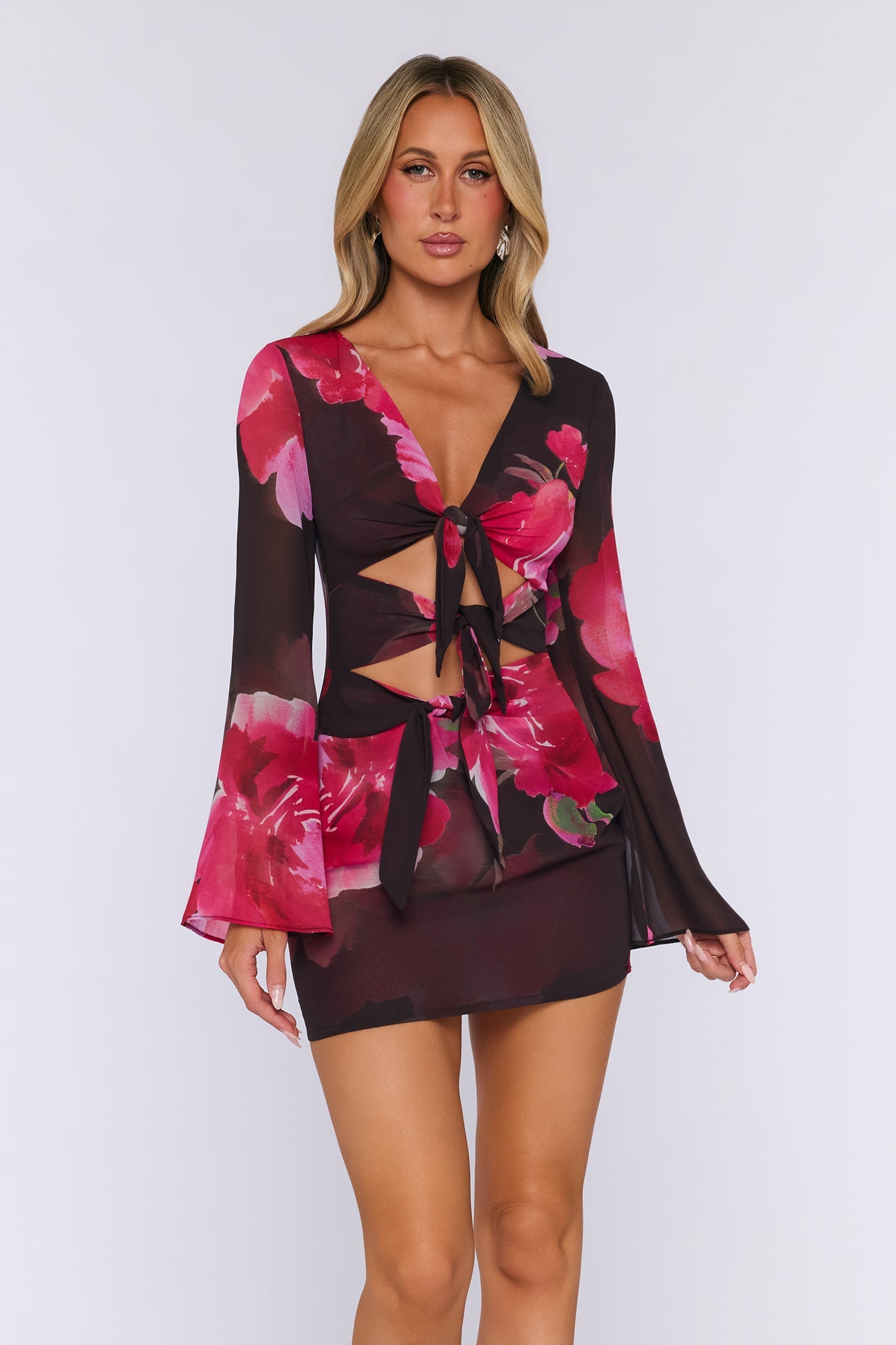 Kissed By Sun Long Sleeve Mini Dress Jardin Floral Print