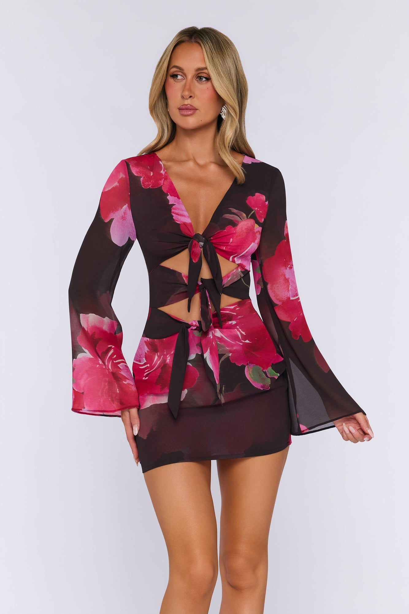 Kissed By Sun Long Sleeve Mini Dress Jardin Floral Print