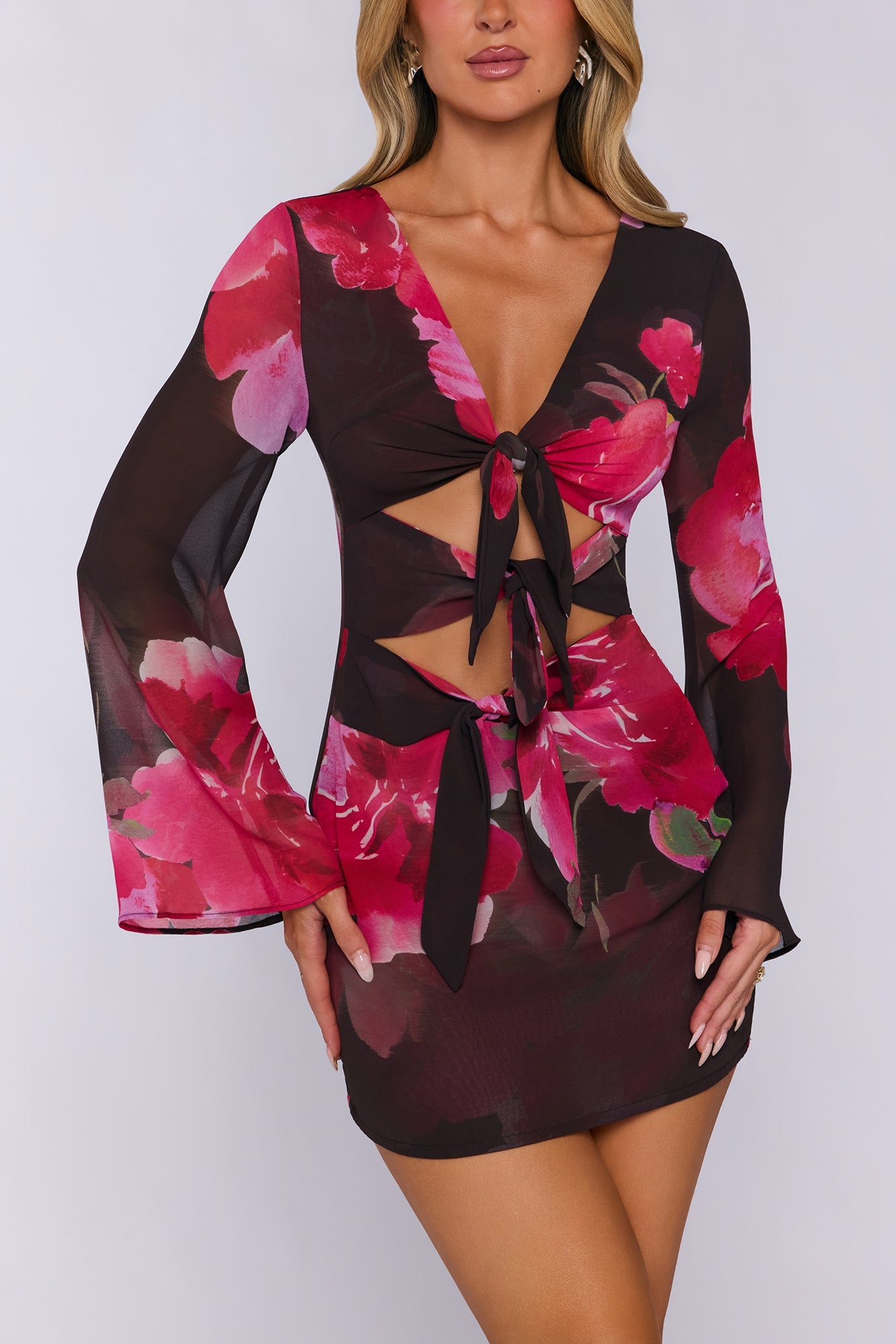 Kissed By Sun Long Sleeve Mini Dress Jardin Floral Print