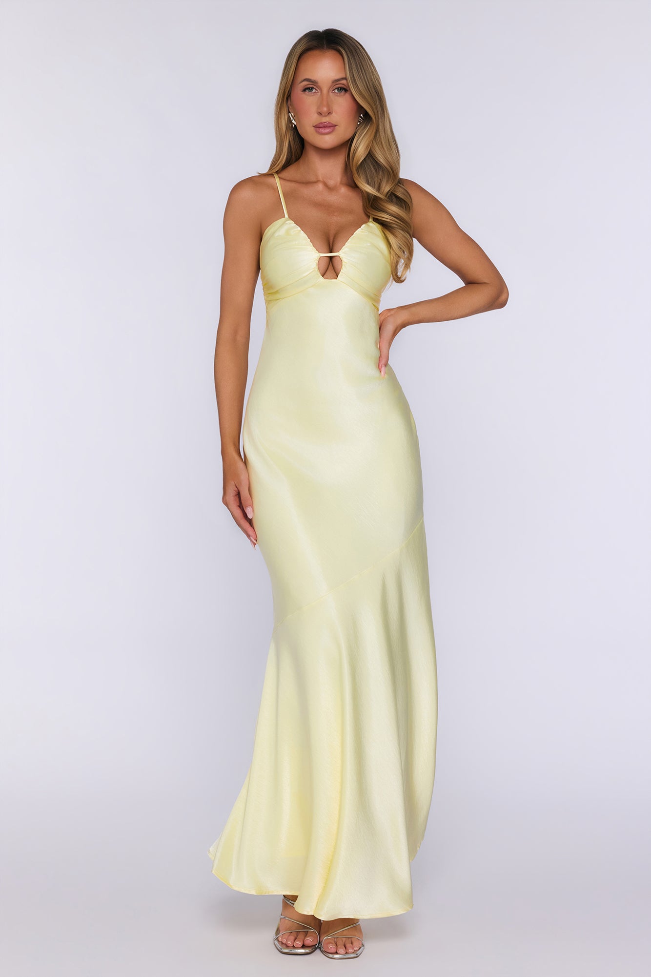 Polished Pretty Satin Cutout Maxi Dress Yellow