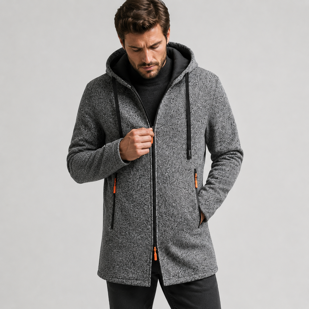 Men's Hooded Longline Jacket – Fleece Winter Coat
