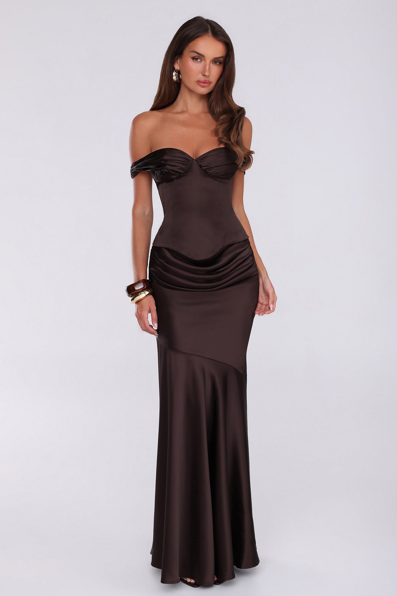 Final Fitting Satin Maxi Skirt Chocolate