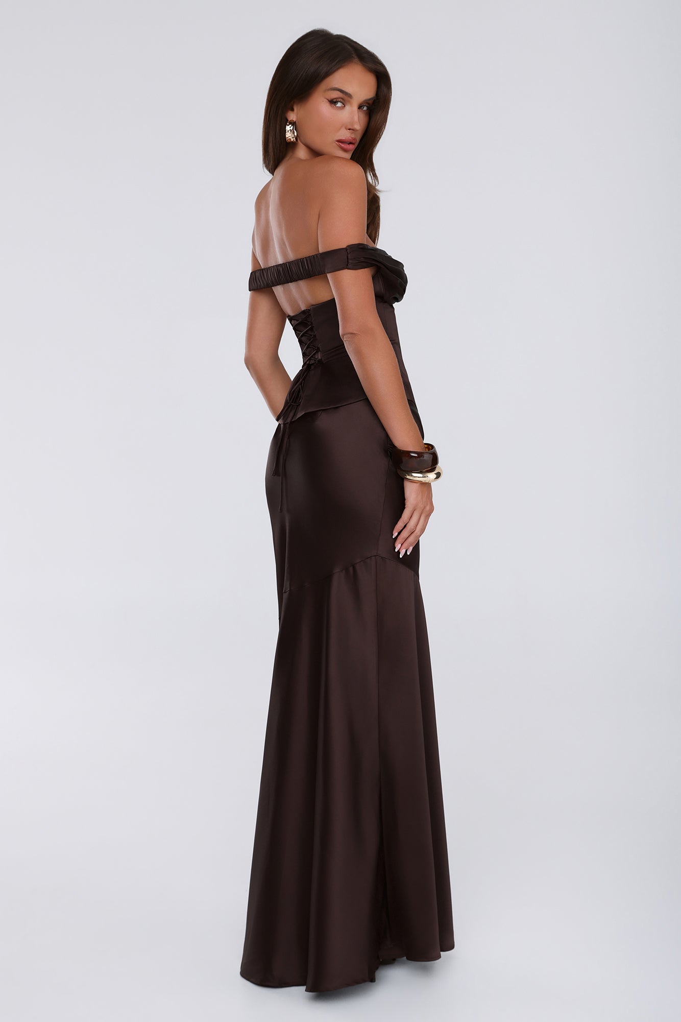 Final Fitting Satin Maxi Skirt Chocolate