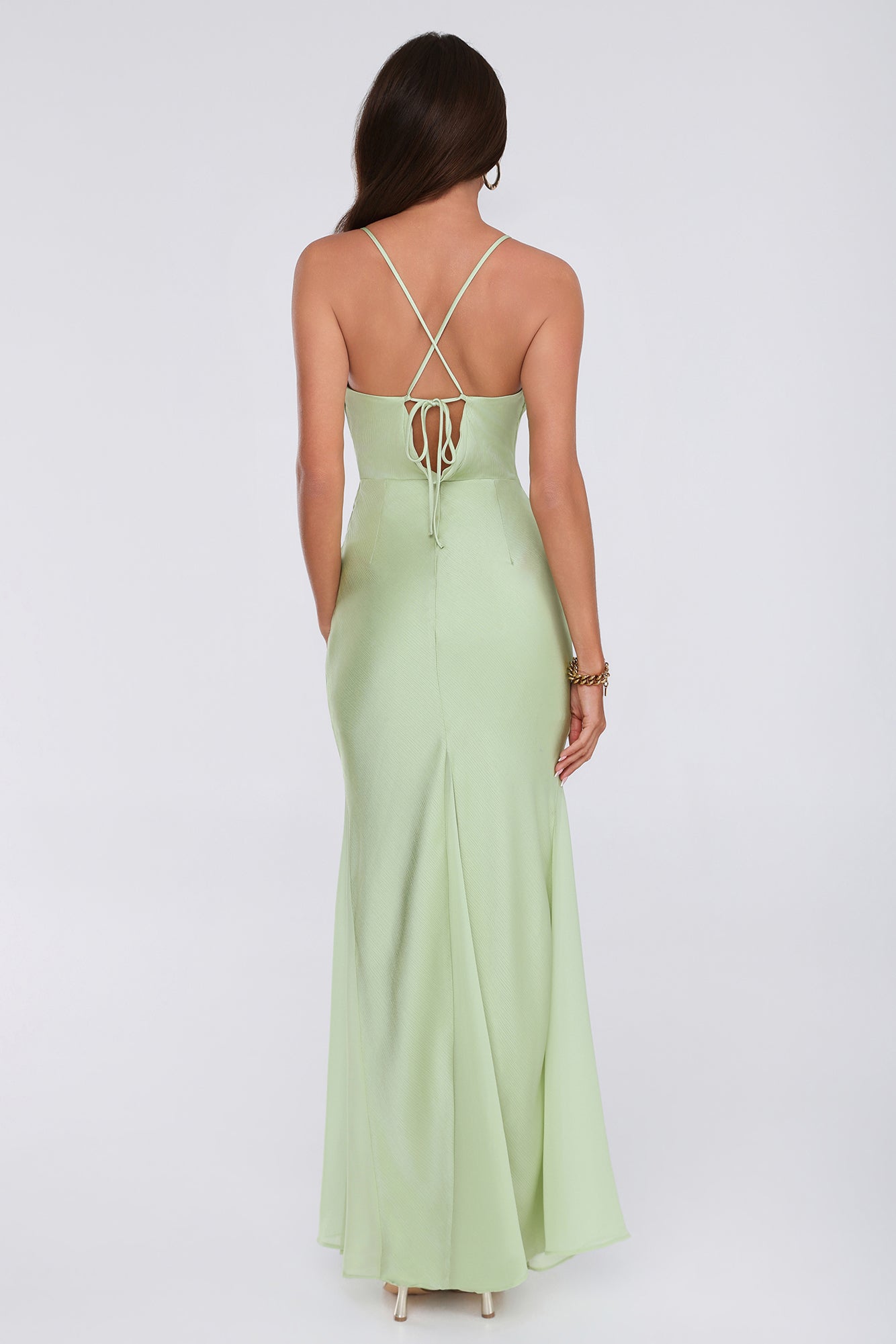 Couture Evening Satin Maxi Dress Green