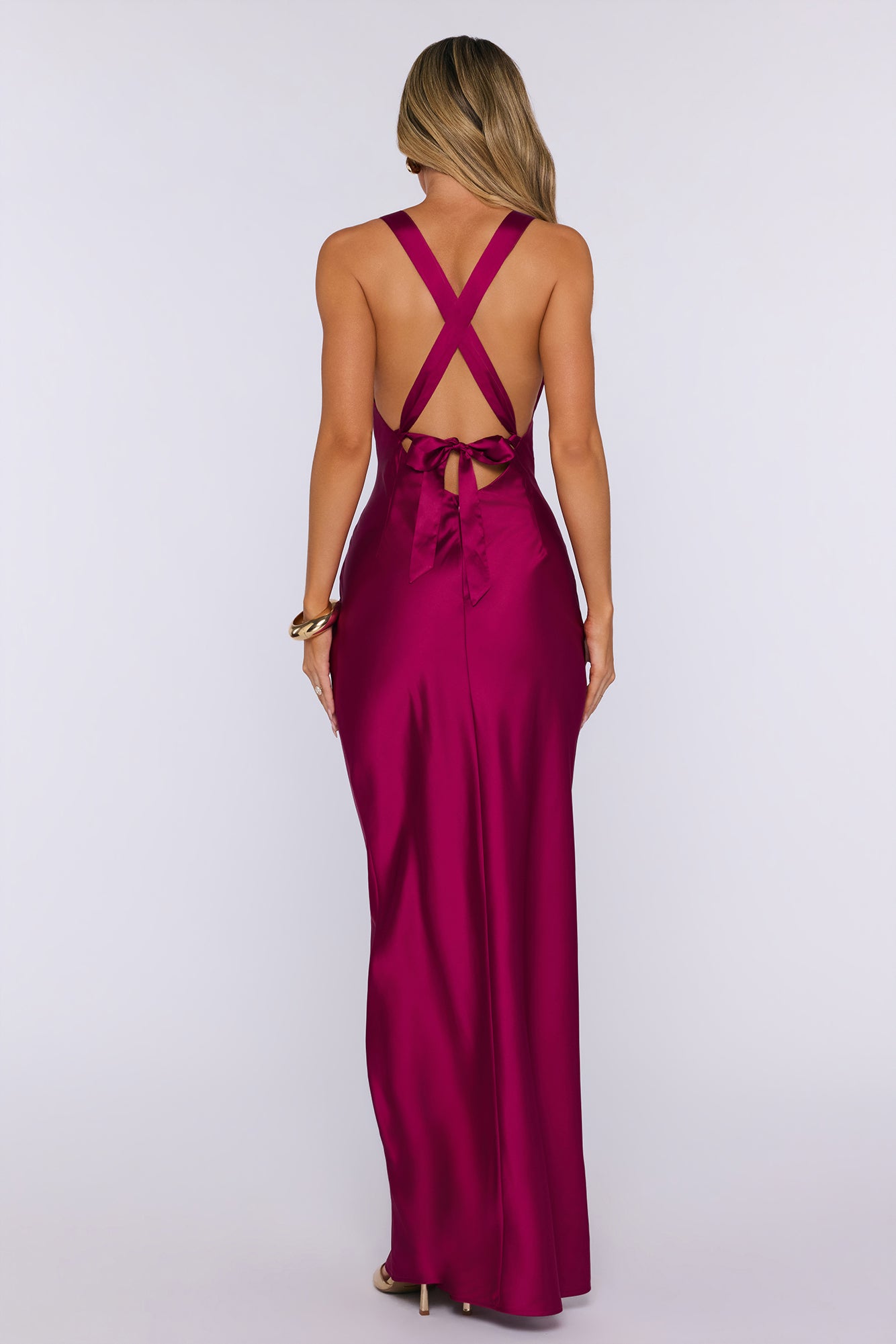 Polished Affair Satin Maxi Dress Berry