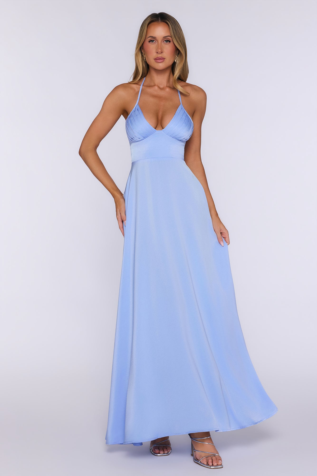 New Romance Halter Maxi Dress Light Blue