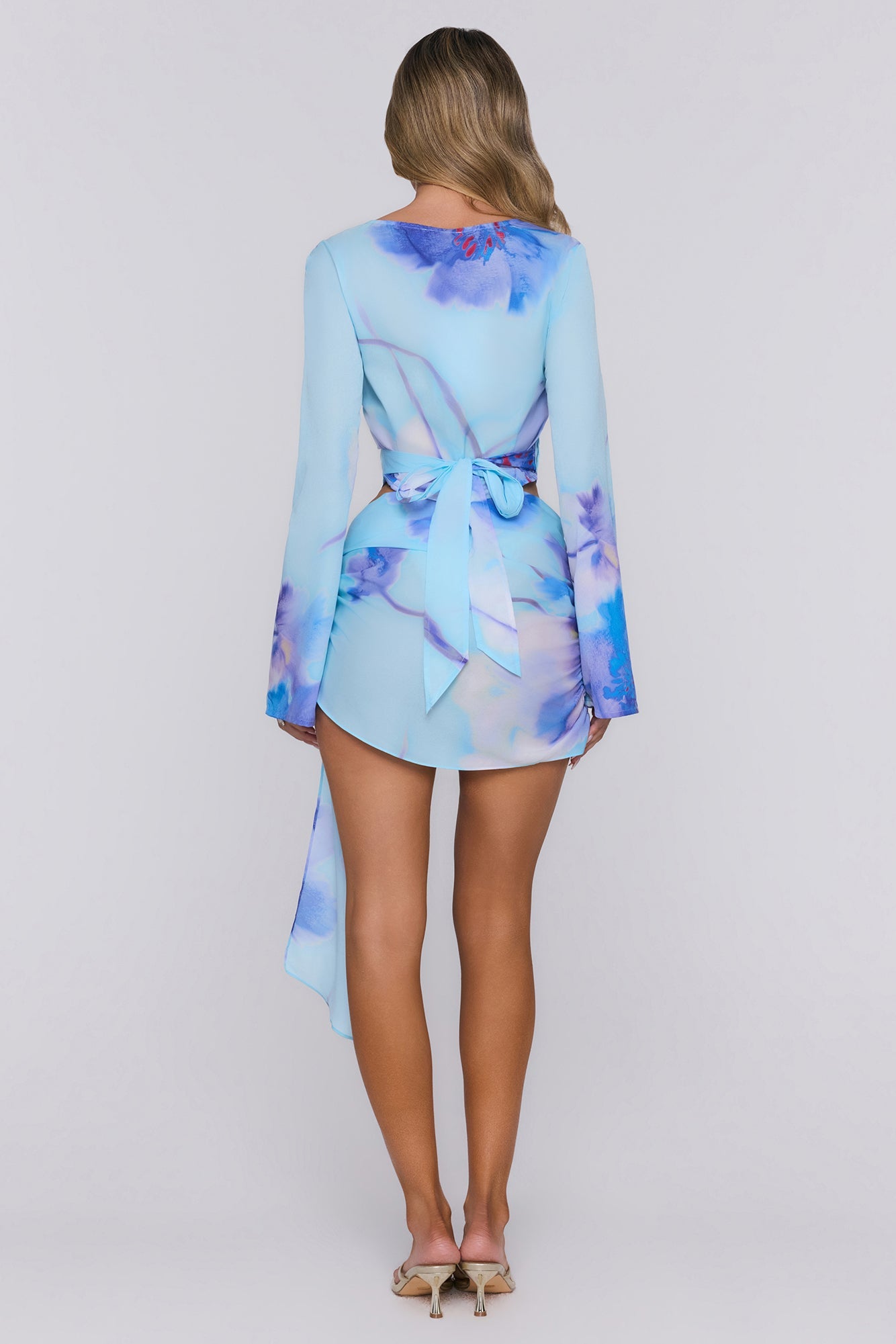 Wave Kiss Sheer Long Sleeve Top Blue