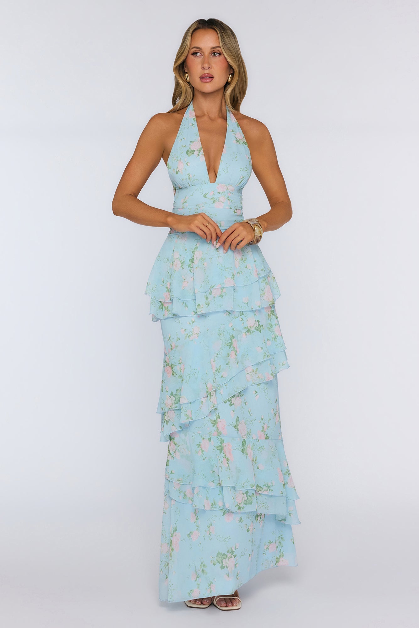 Wear The Aura Halter Maxi Dress Blue